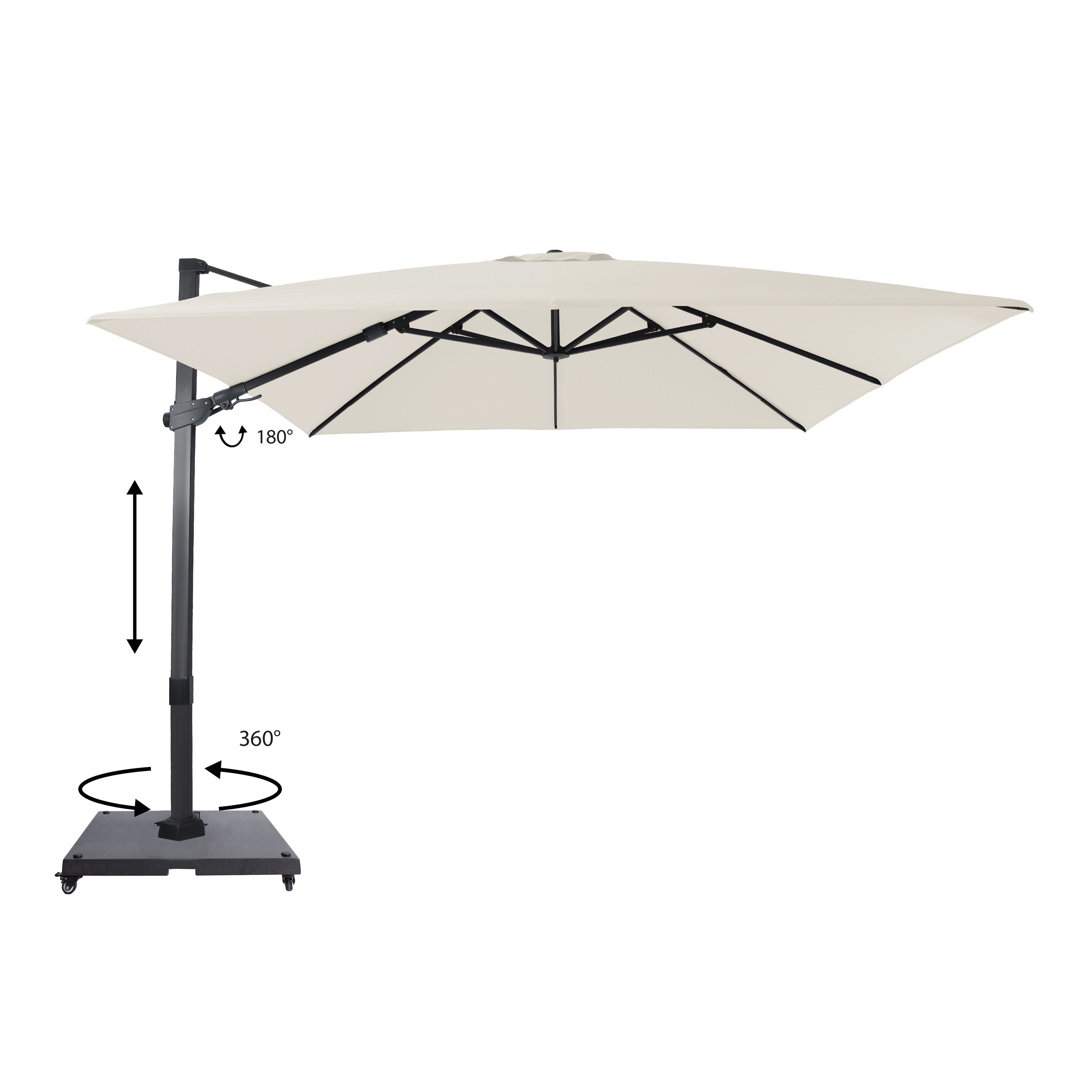 AXI Apollo Premium Cantilever Parasol 300x300cm incl. granite base with wheels Anthracite/Beige – Complete set