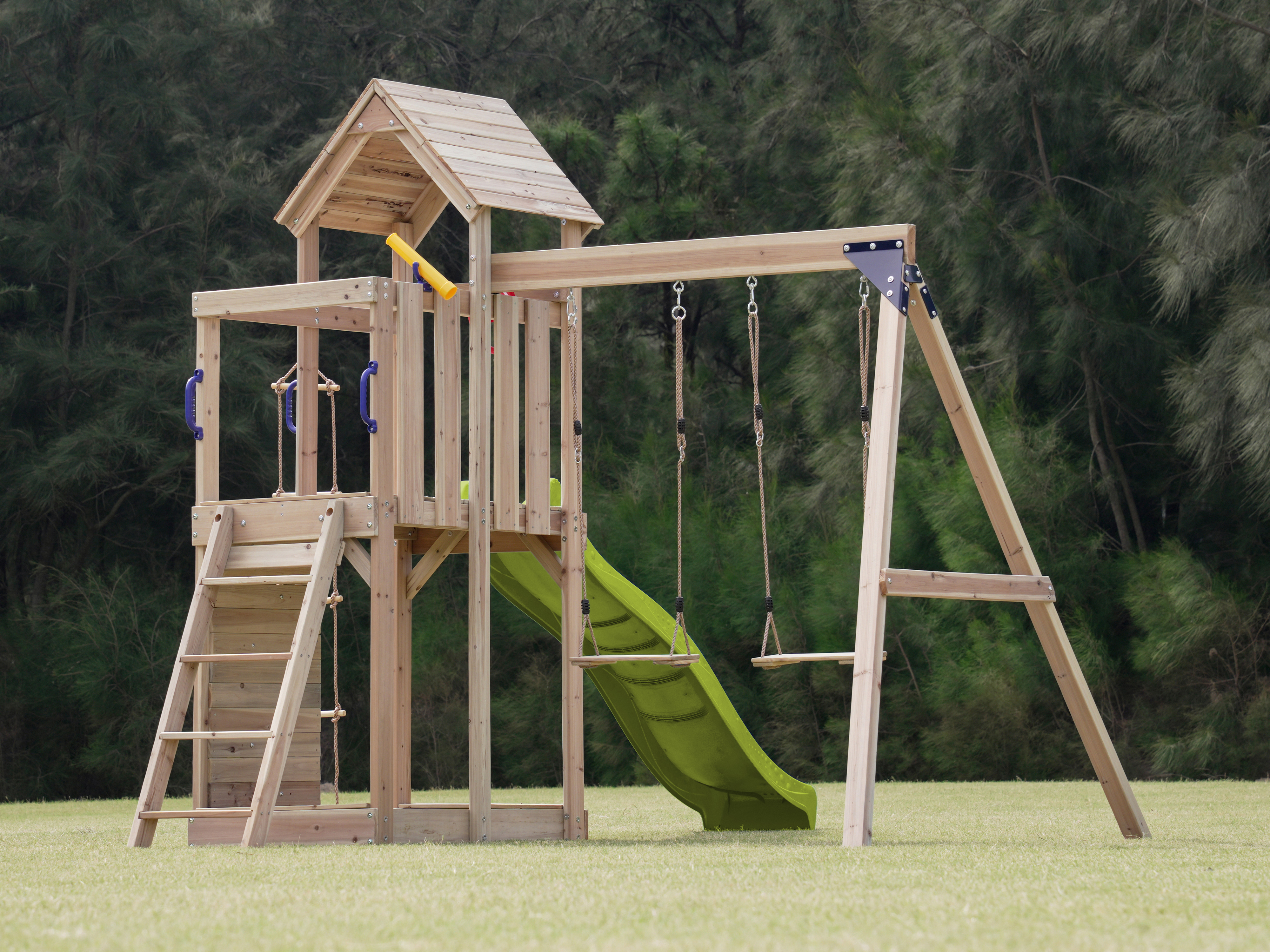 AXI Moos Climbing Frame with Double Swing Set - Lime Green Slide