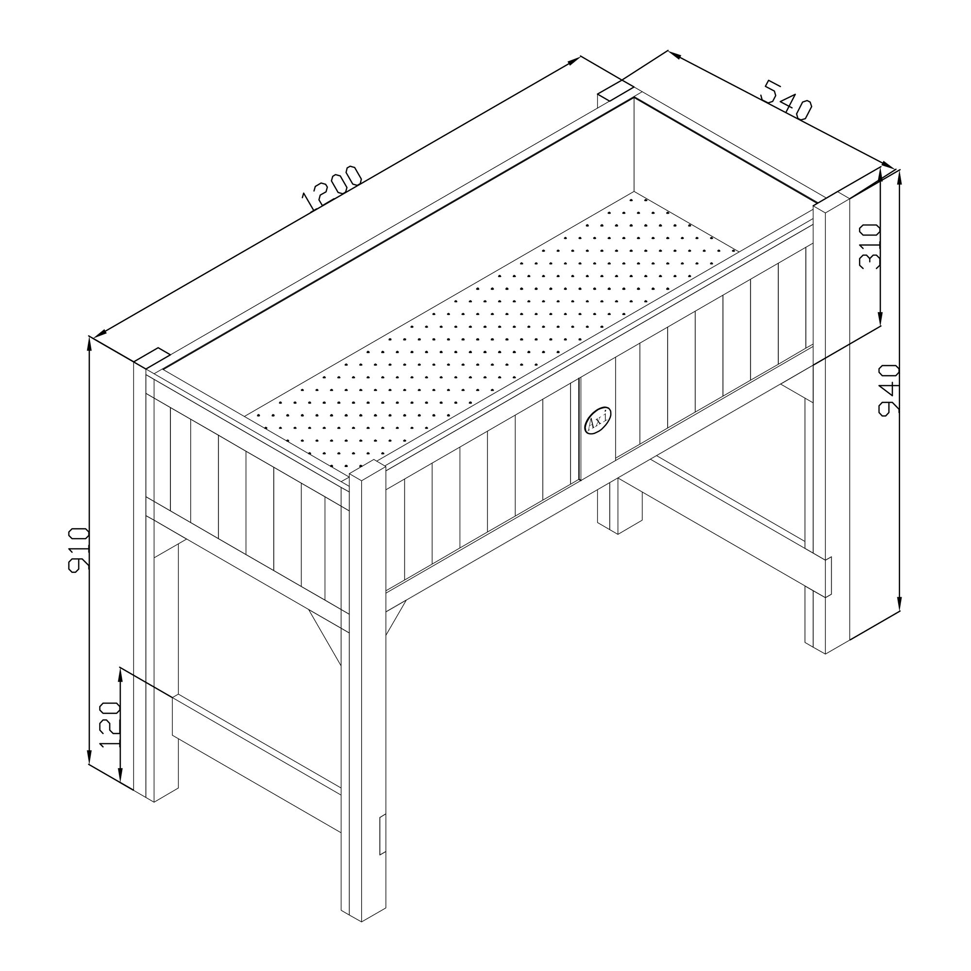 maattekening AXI Kweektafel met gronddoek Bruin/wit