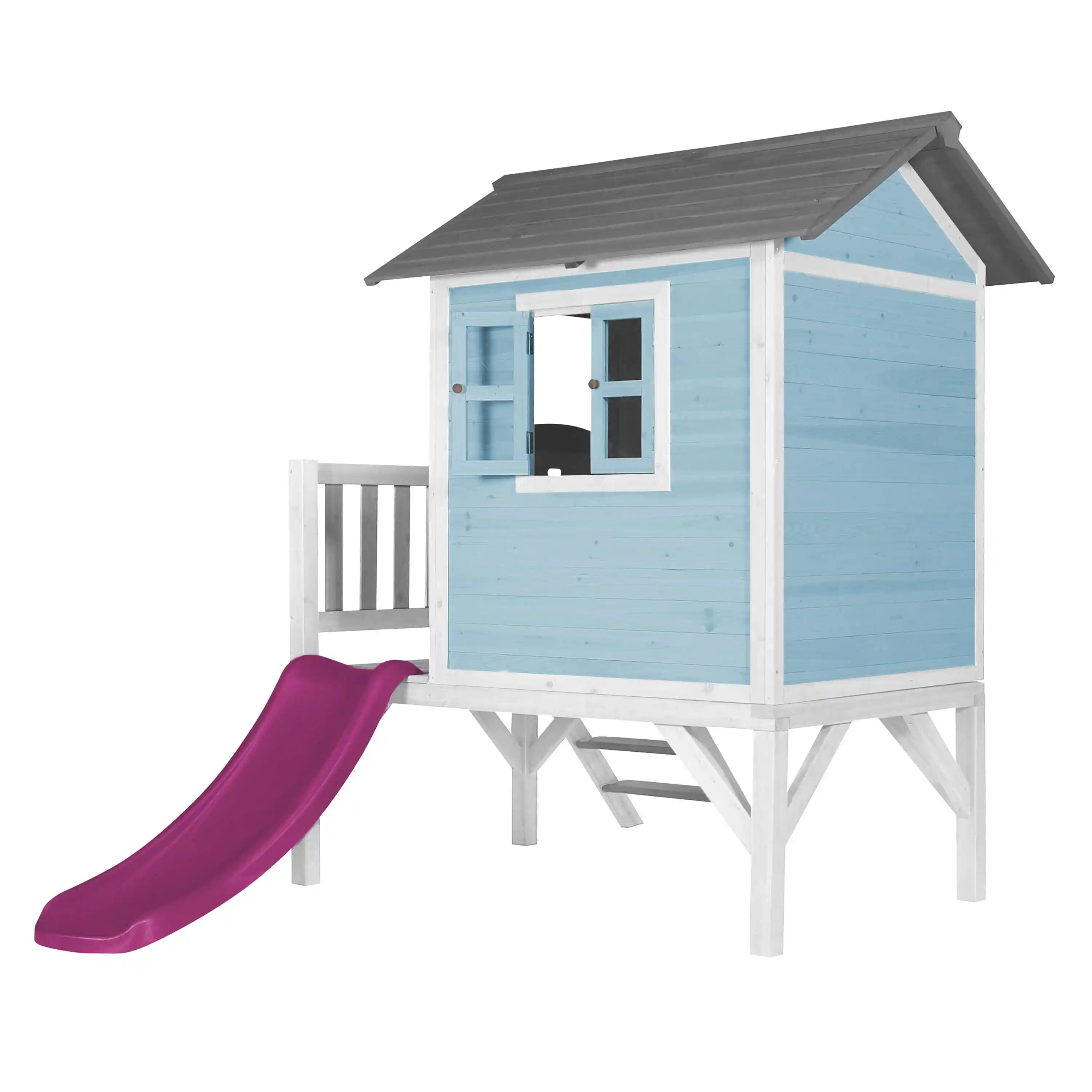 AXI Lodge XL Maisonnette en bois Bleue - Toboggan Violet