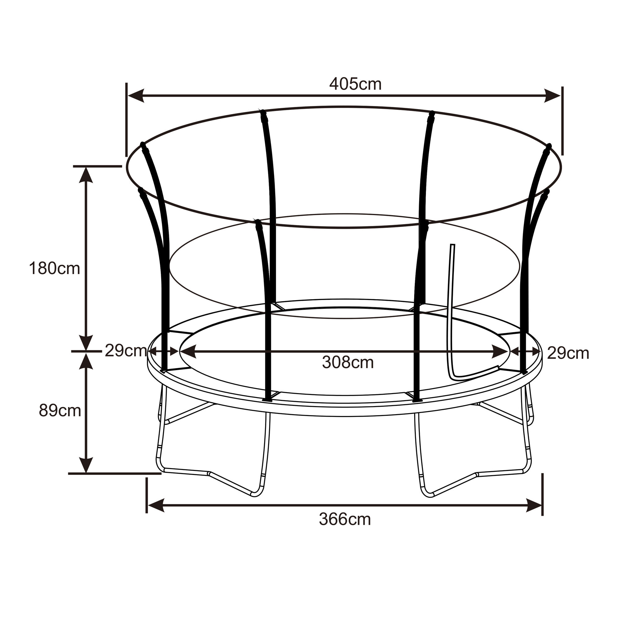 maattekening AXI Denver Trampoline 12ft - Onground - Groen