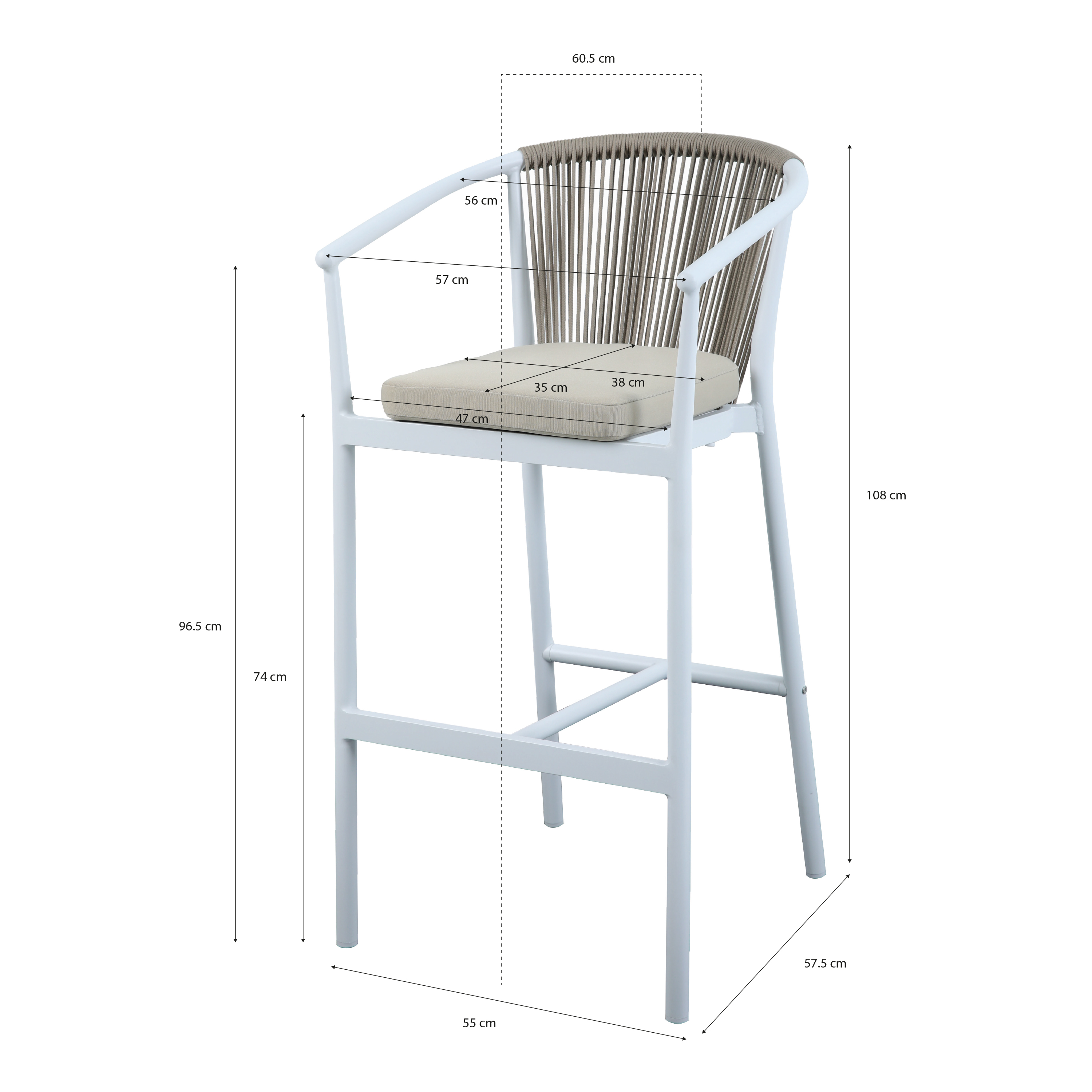 AXI Ravi Table Haute avec 4 tabourets de bar Blanc avec Polywood aspect teck