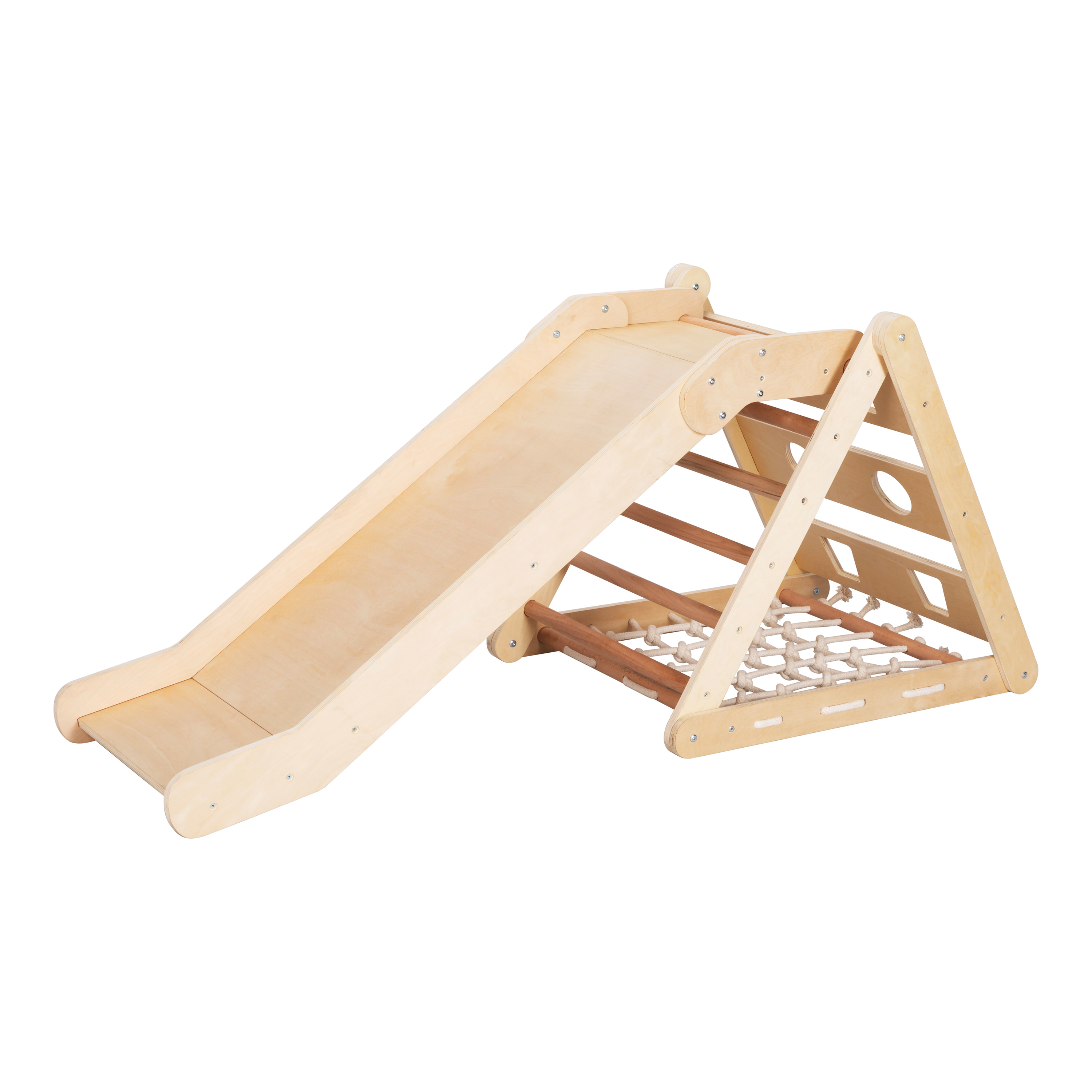 Sunny Sammie 2-en-1 Triangle d’escalade avec toboggan en bois, Naturel