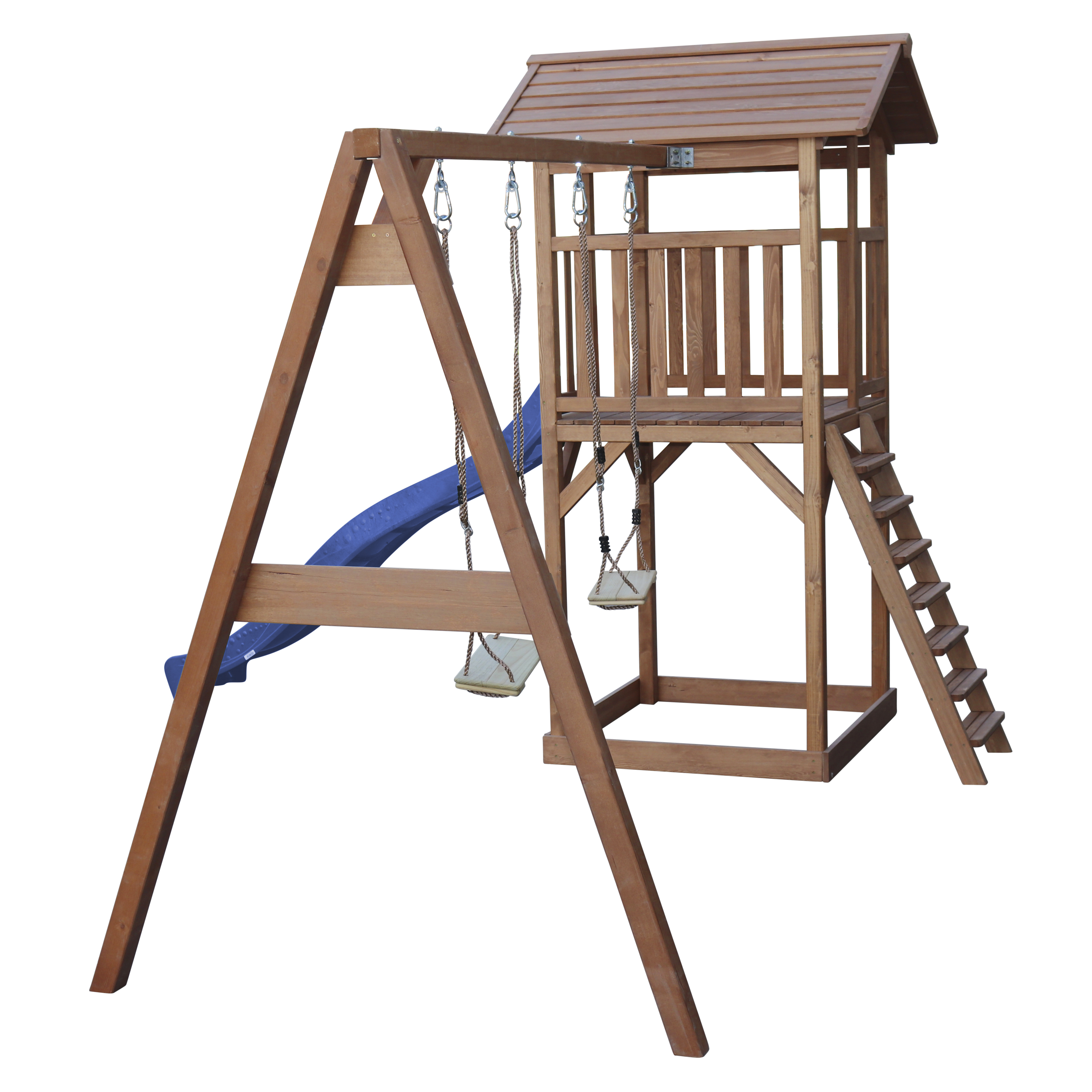 AXI Beach Tower with Double Swing Set Brown - Blue Slide