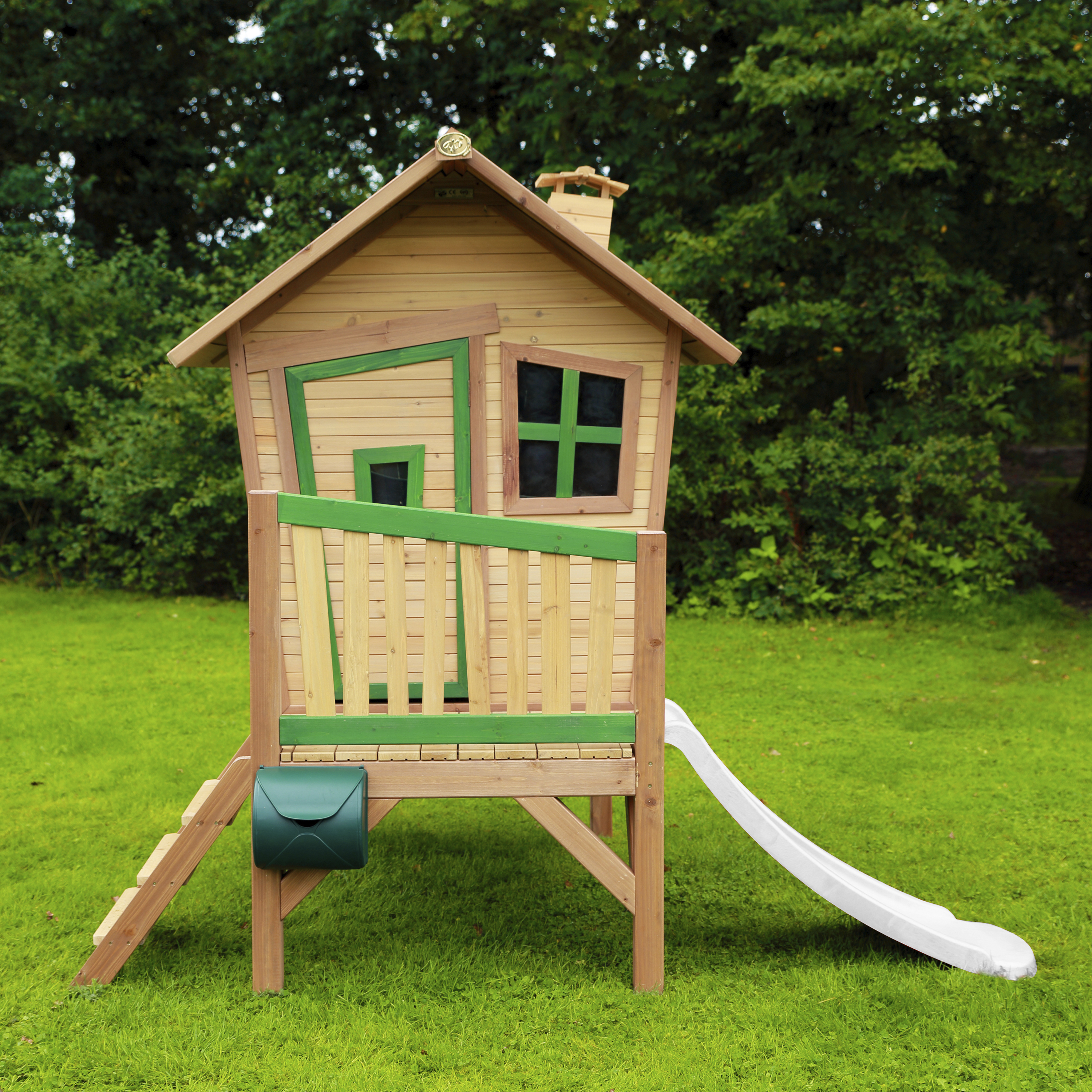 AXI Robin Maisonnette en bois Marron/Verte - Toboggan Blanc