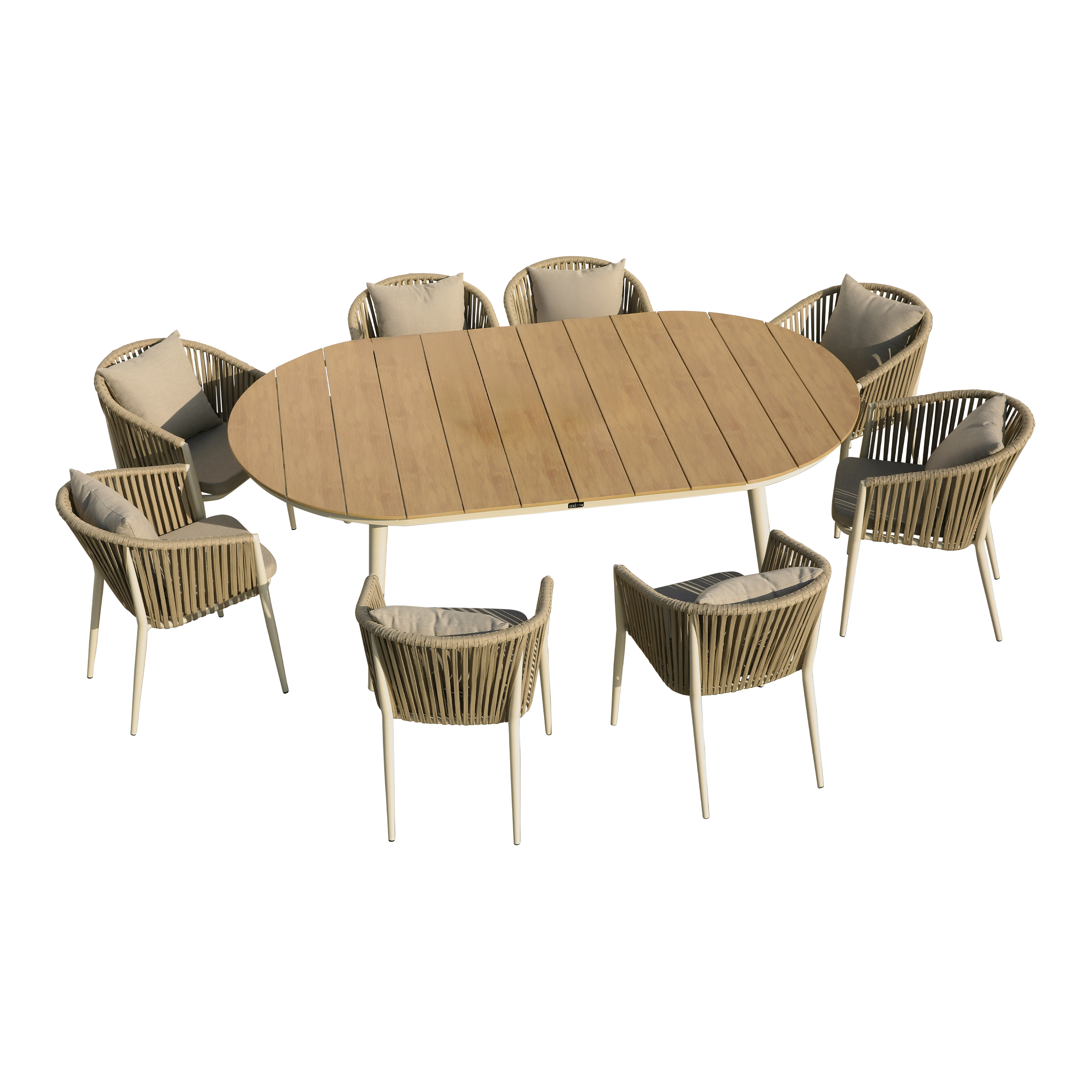 AXI Chay Garden Set with 8 Chairs – Beige with Polywood in Wood Effect
