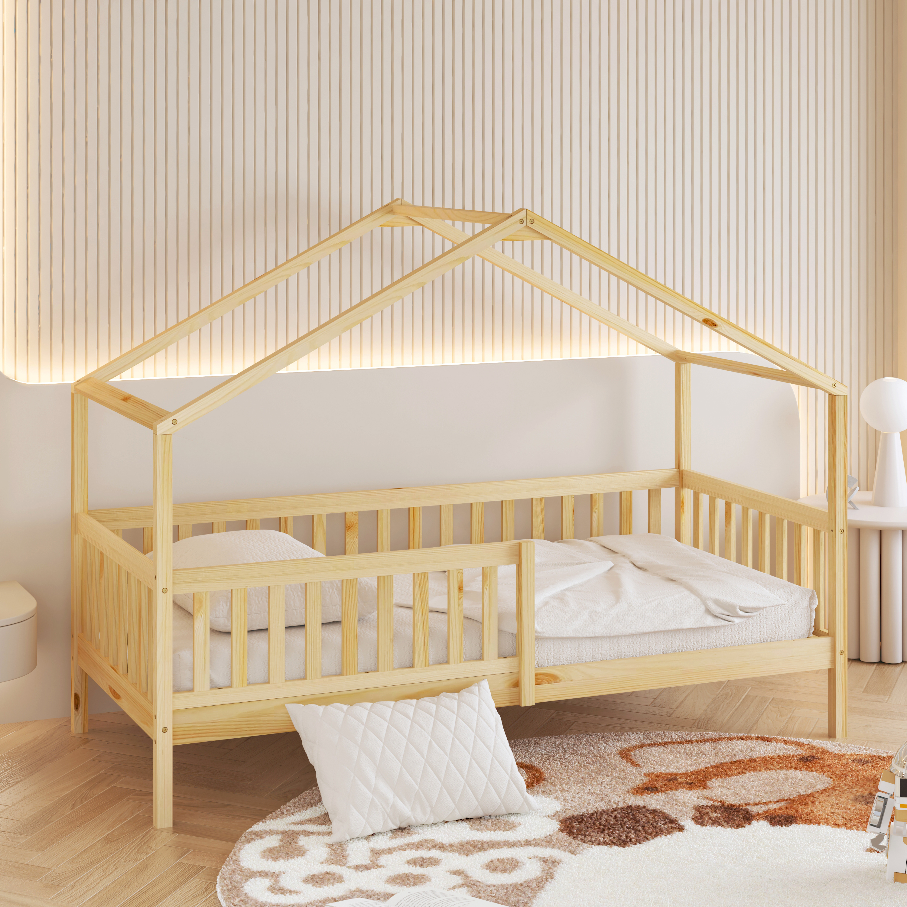 Sunny Kae House Bed with Guardrail Natural – Without Mattress