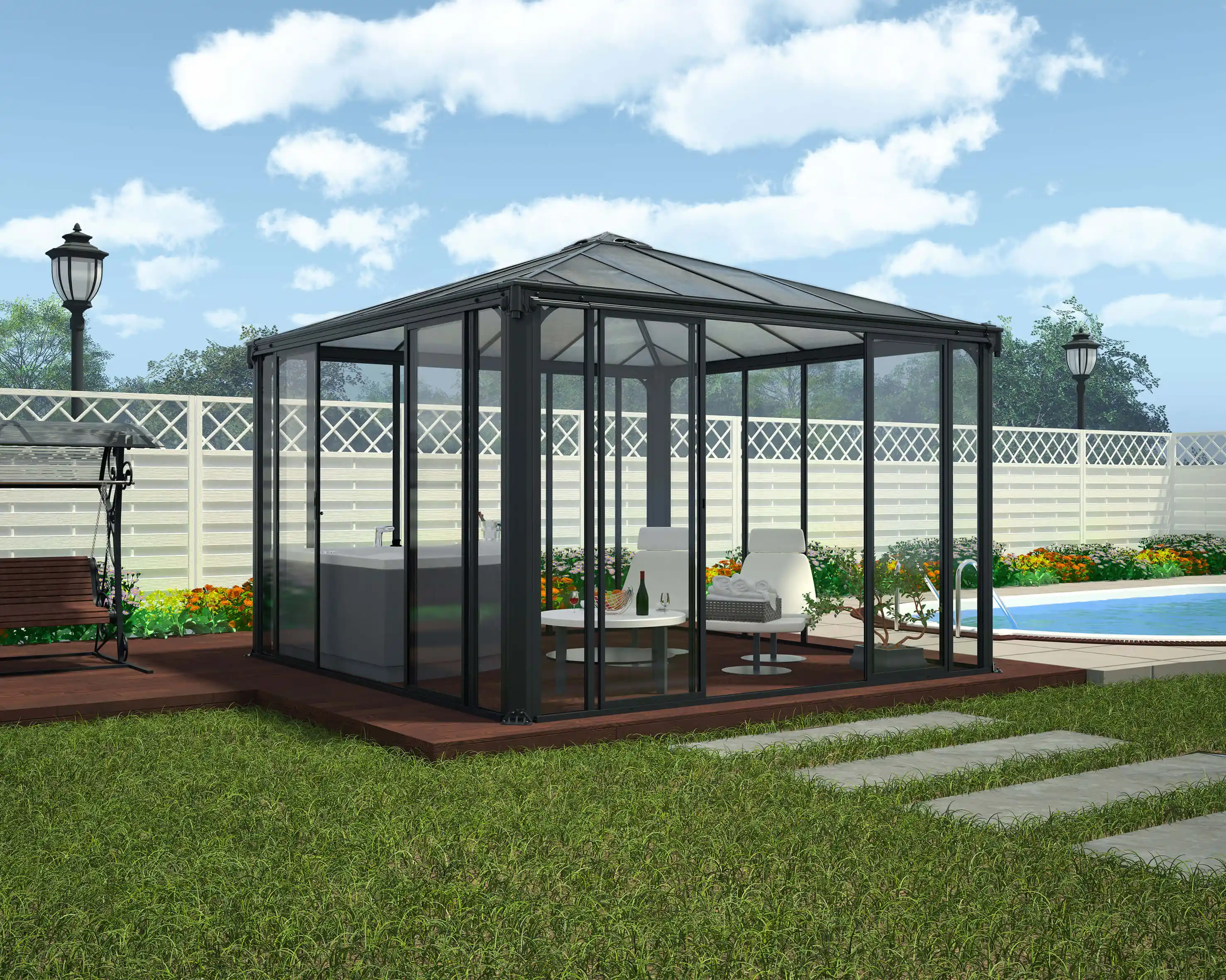 Canopia Ledro 360X360 cm Gesloten tuinpaviljoen Donkergrijs Brons-7290108136531 Canopia Ledro 360X360 cm Gesloten tuinpaviljoen Donkergrijs Brons