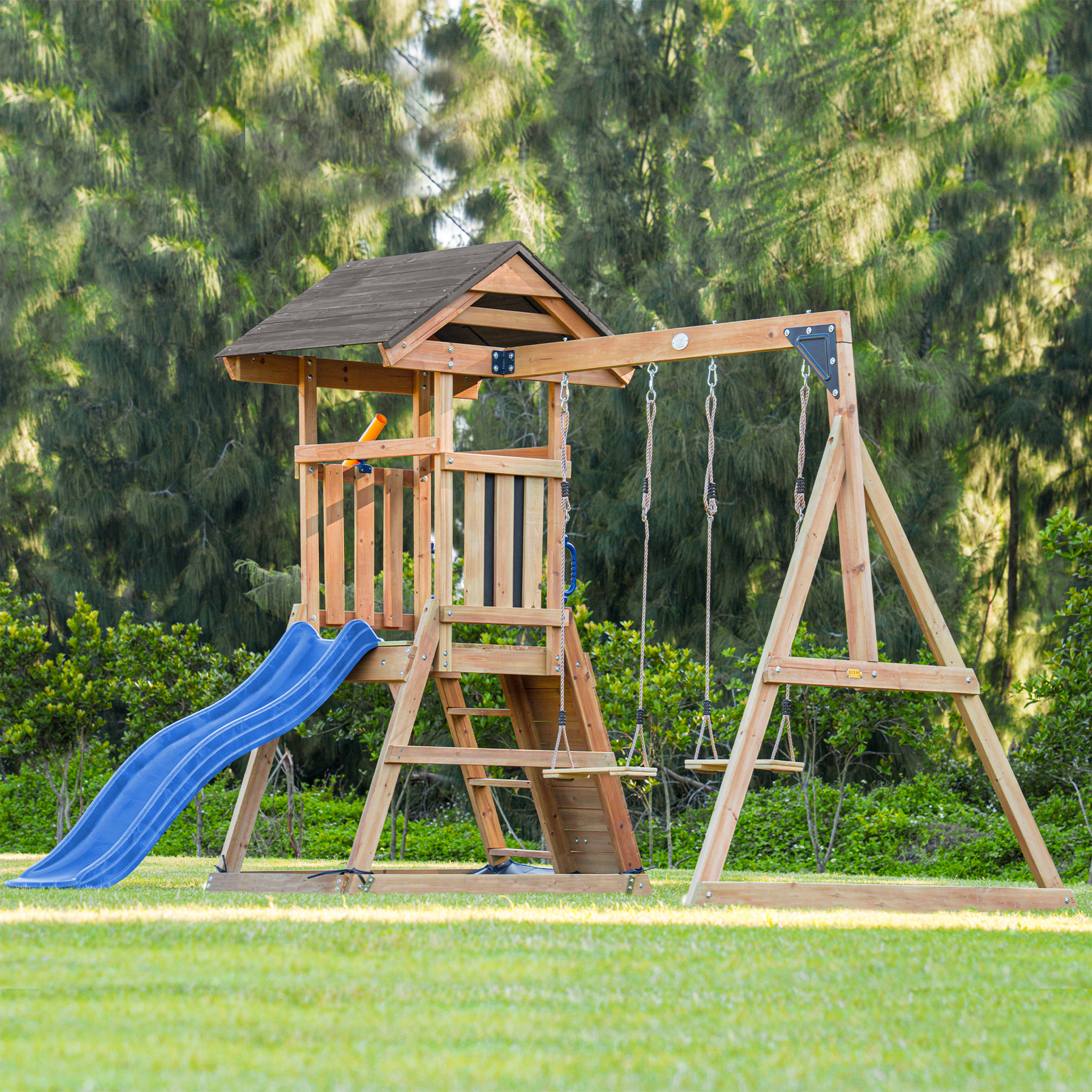AXI Mia Climbing Frame with Double Swing Set – Blue Slide