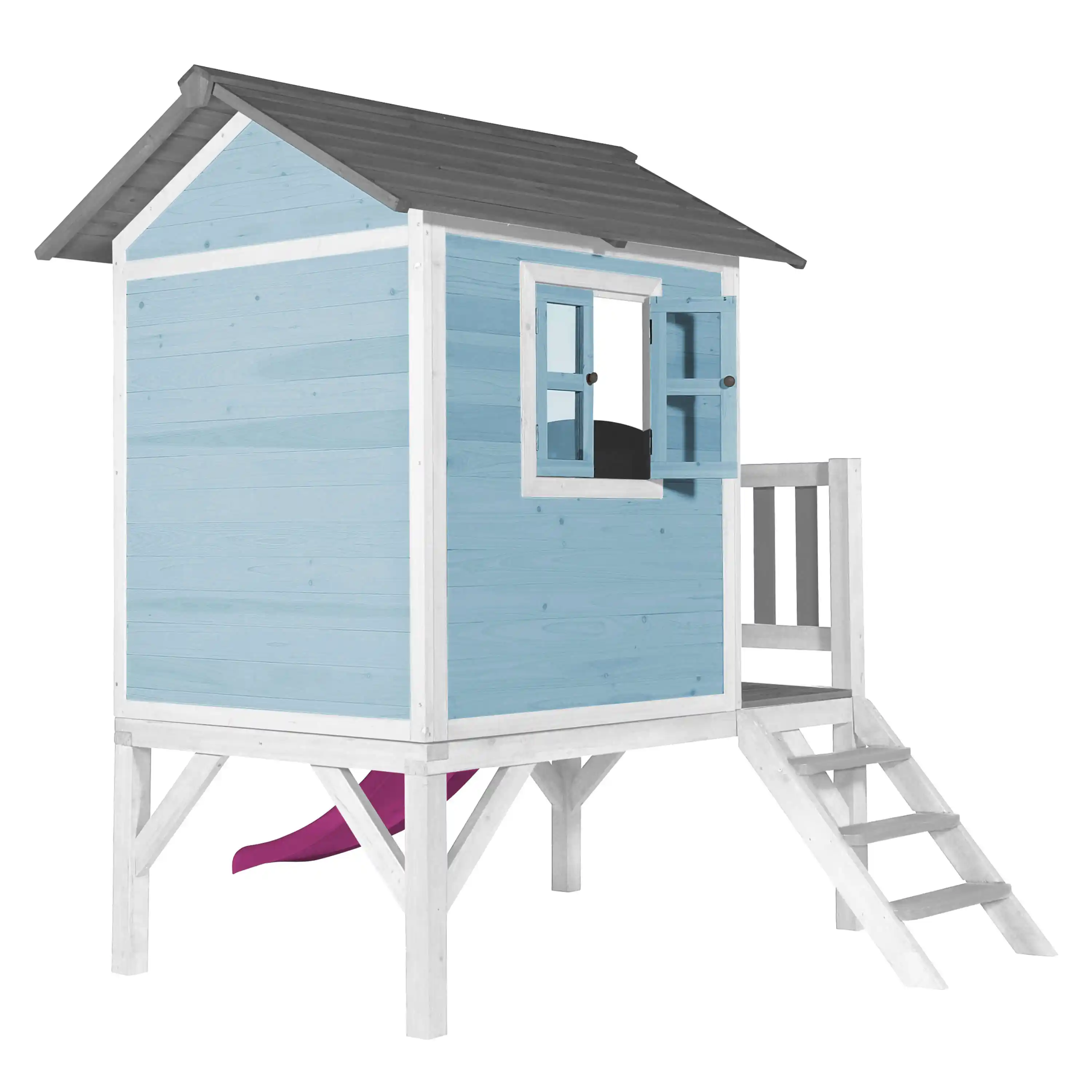 AXI Lodge XL Maisonnette en bois Bleue - Toboggan Violet