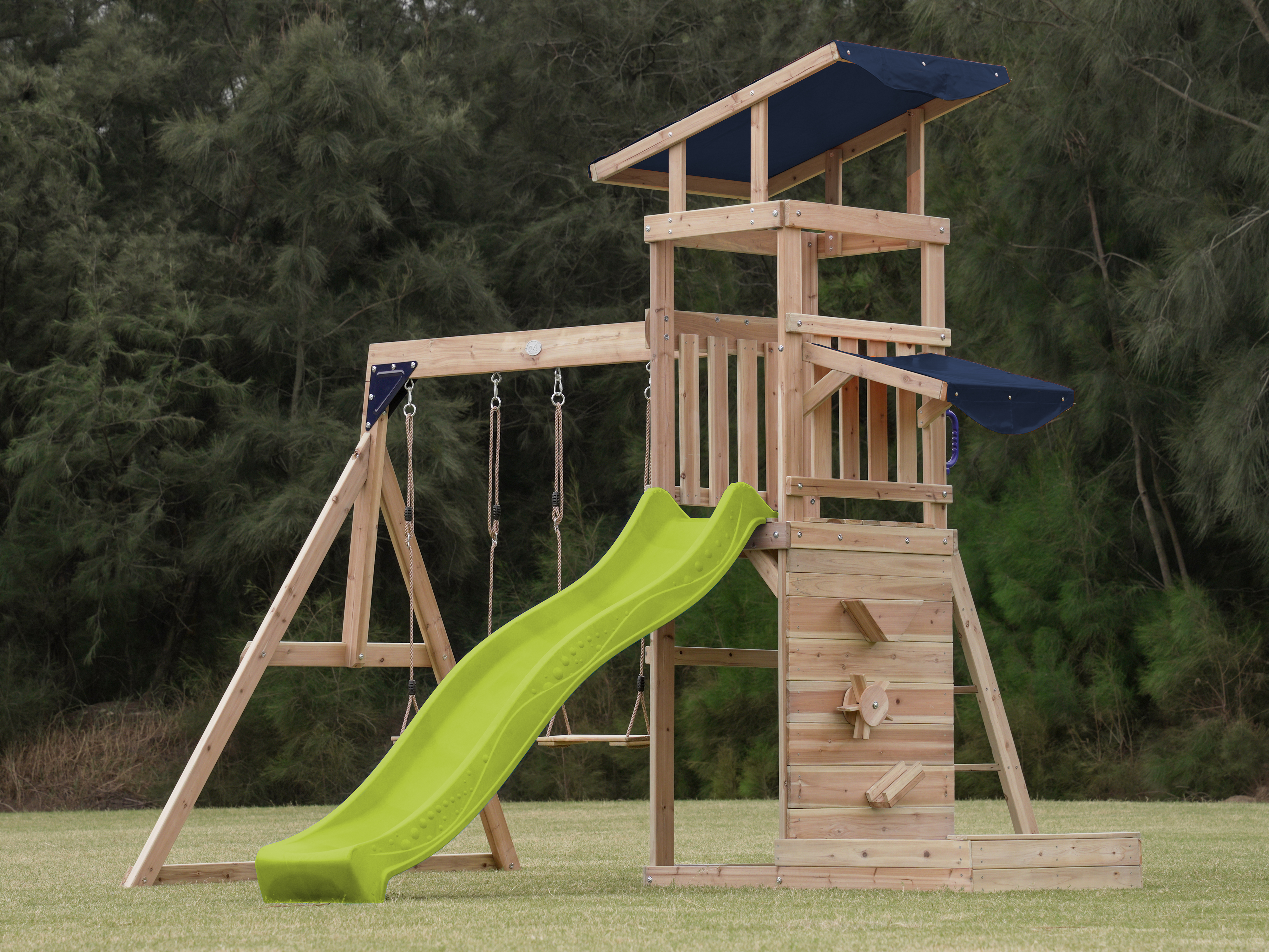 AXI Malik Climbing Frame with Double Swing Set - Lime Green Slide