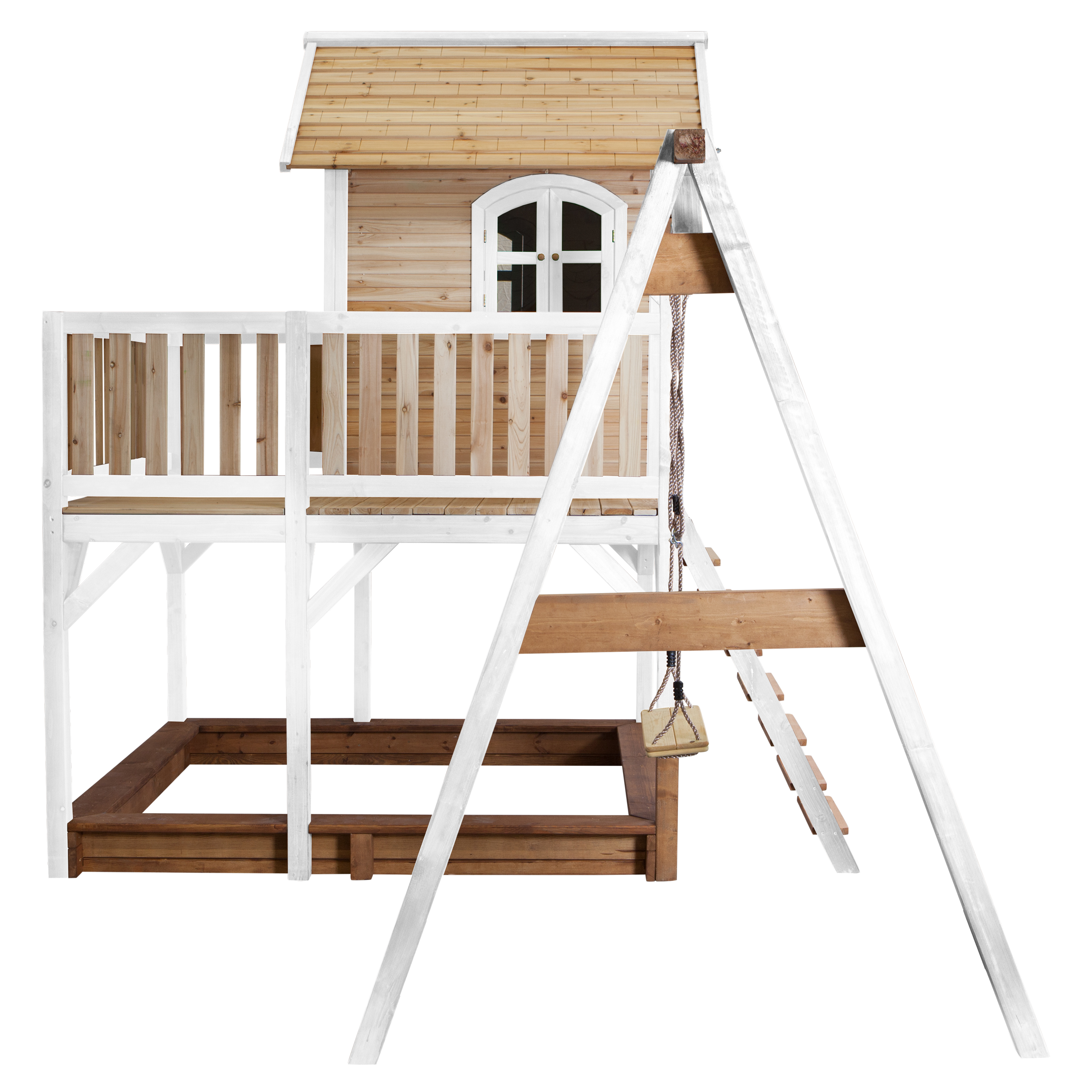 AXI Liam Playhouse with Single Swing Set Brown/White - Lime Green Slide