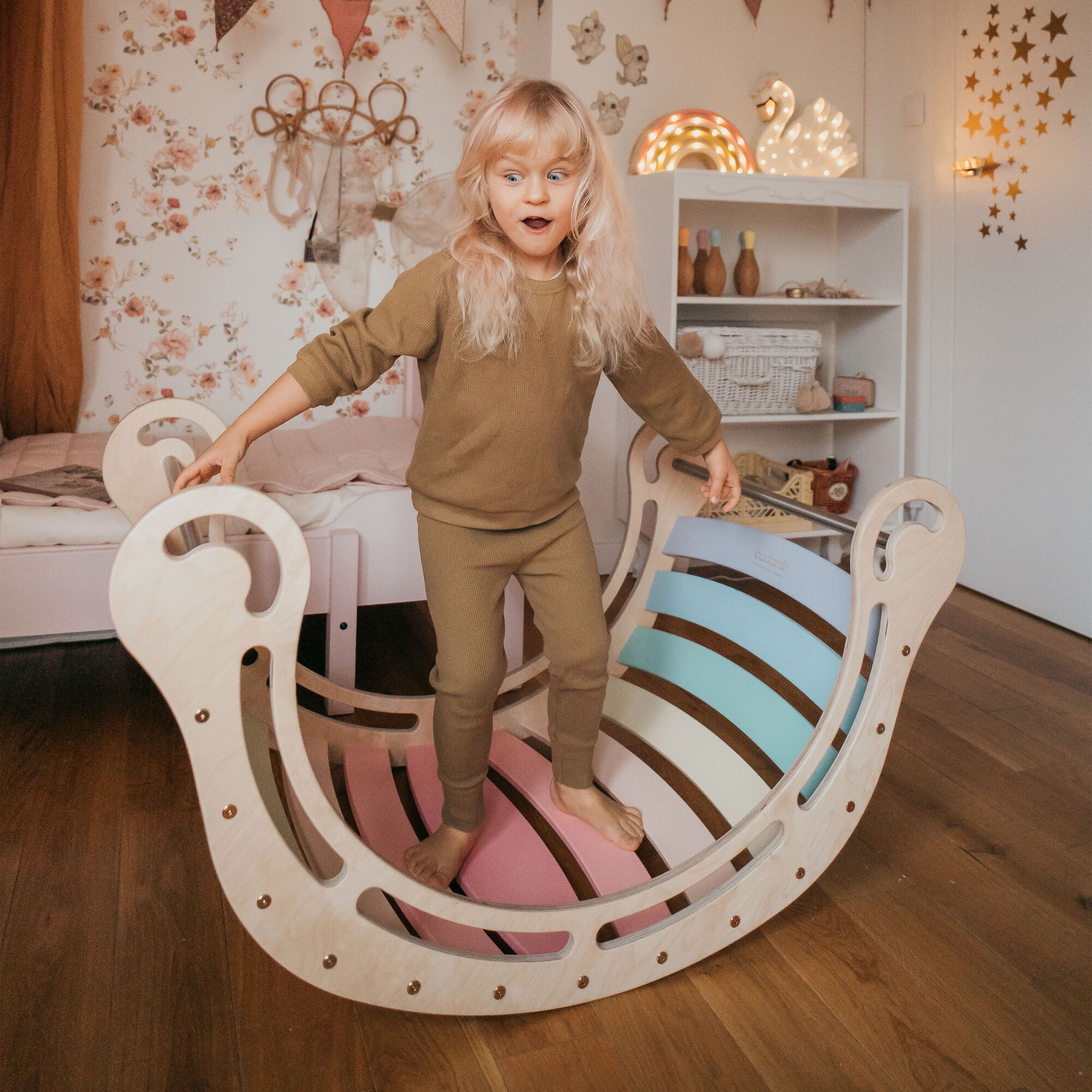 KateHaa Houten XXL Waldorf Rocker met Klimwand Pastel