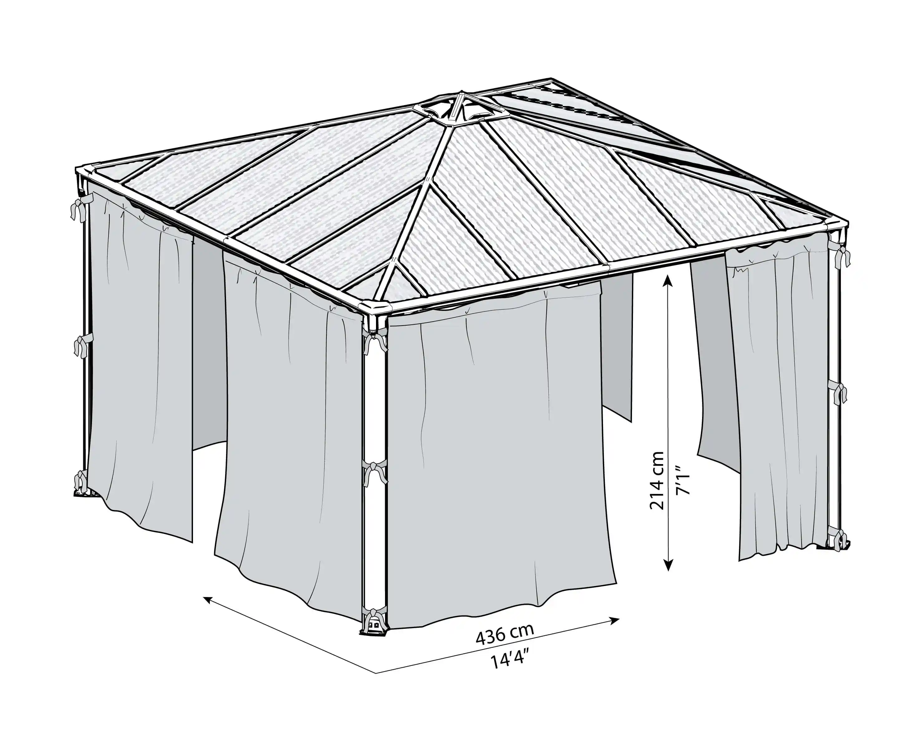 Canopia Gordijnset voor Palermo tuinpaviljoen 4.3X4.3 Donkergrijs