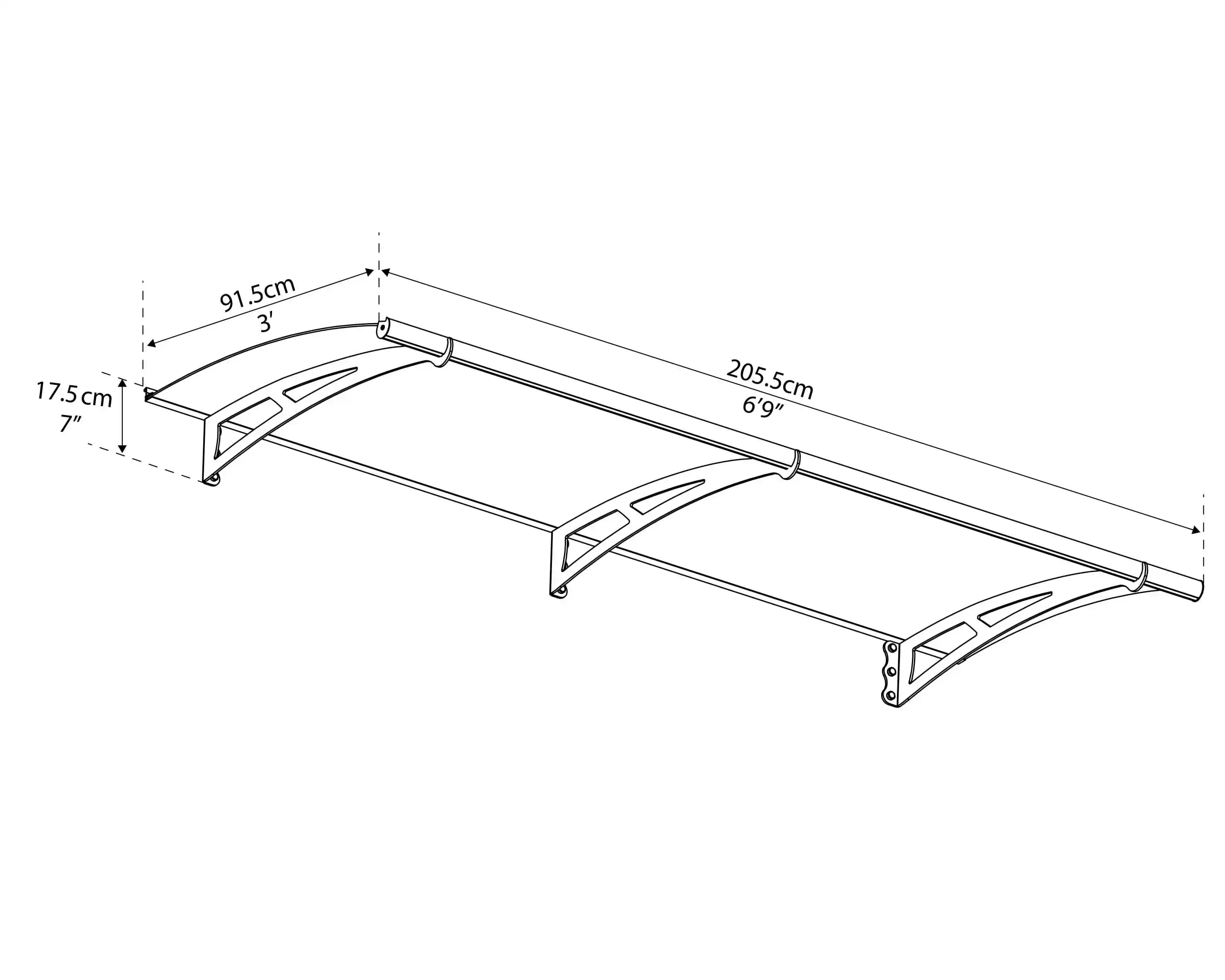 Canopia Aquila 205X91 cm marquise de porte et véranda Grise foncé transparent