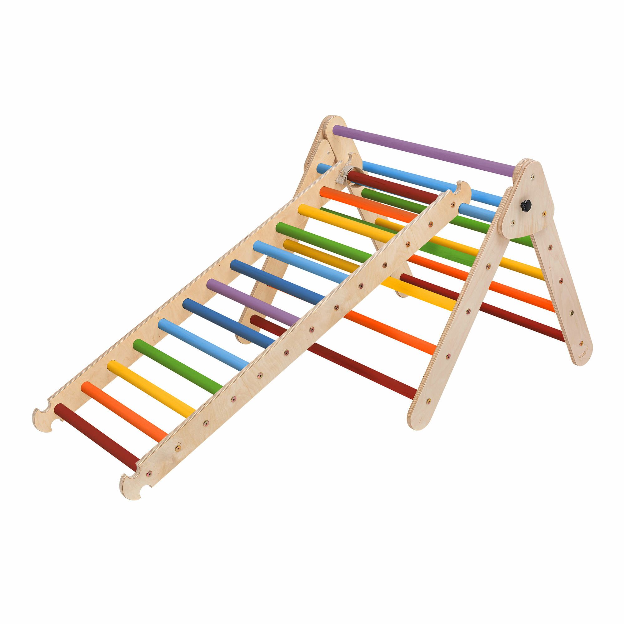 KateHaa Houten Klimdriehoek met Ladder en Klimwand Regenboog-4751038481106 KateHaa Houten Klimdriehoek met Ladder en Klimwand Regenboog
