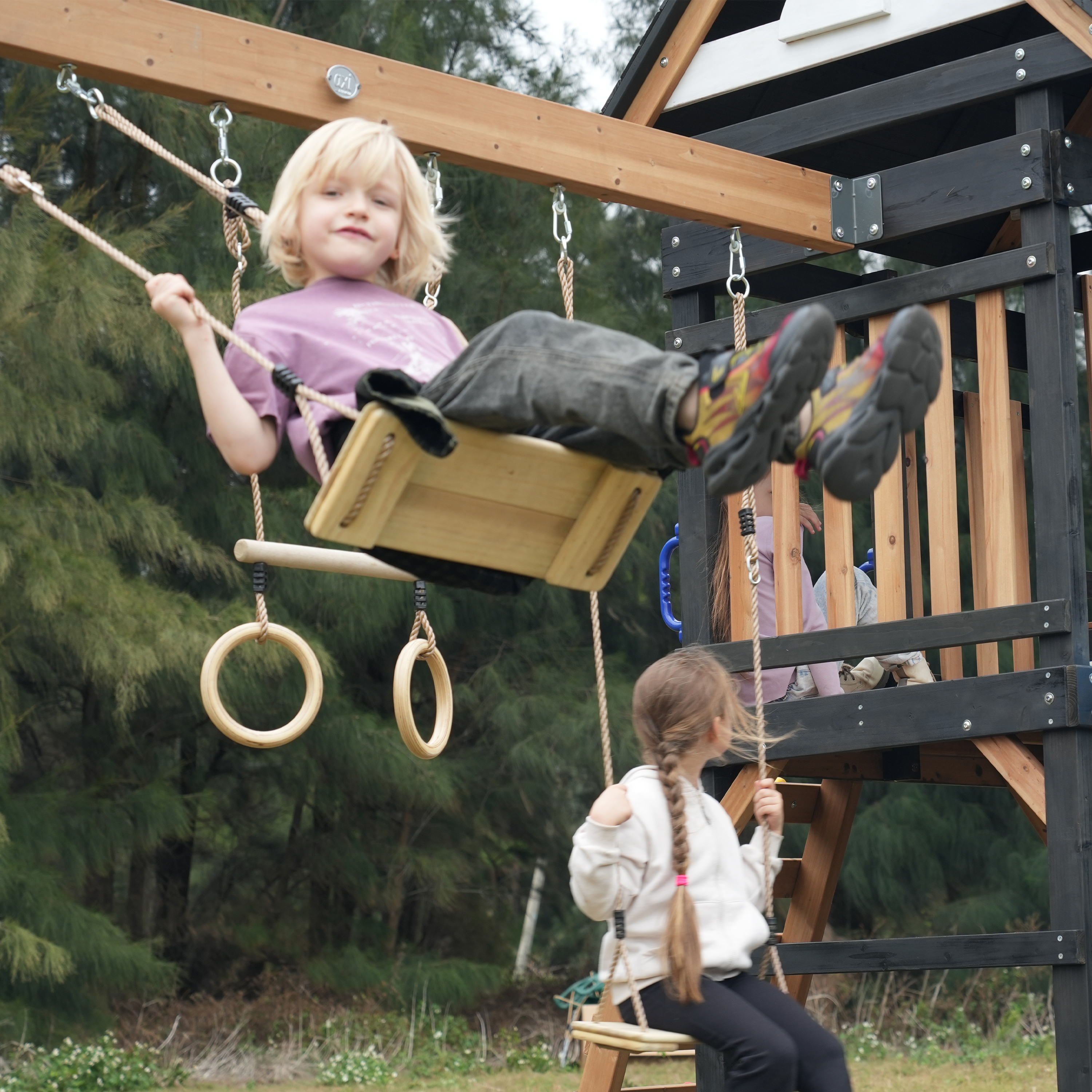 AXI Cody Climbing Frame with Swings, Trapeze and Climbing Wall – Lime Green Double Slide and Tube Slide