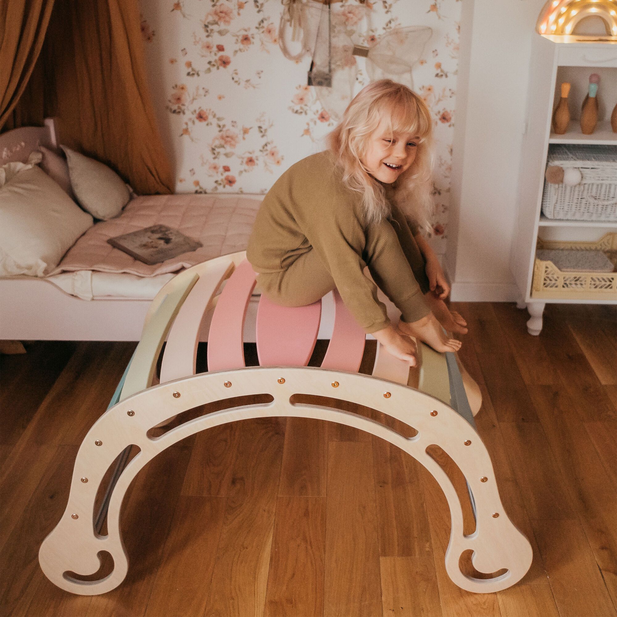 KateHaa Houten XXL Waldorf Rocker met Klimwand Pastel