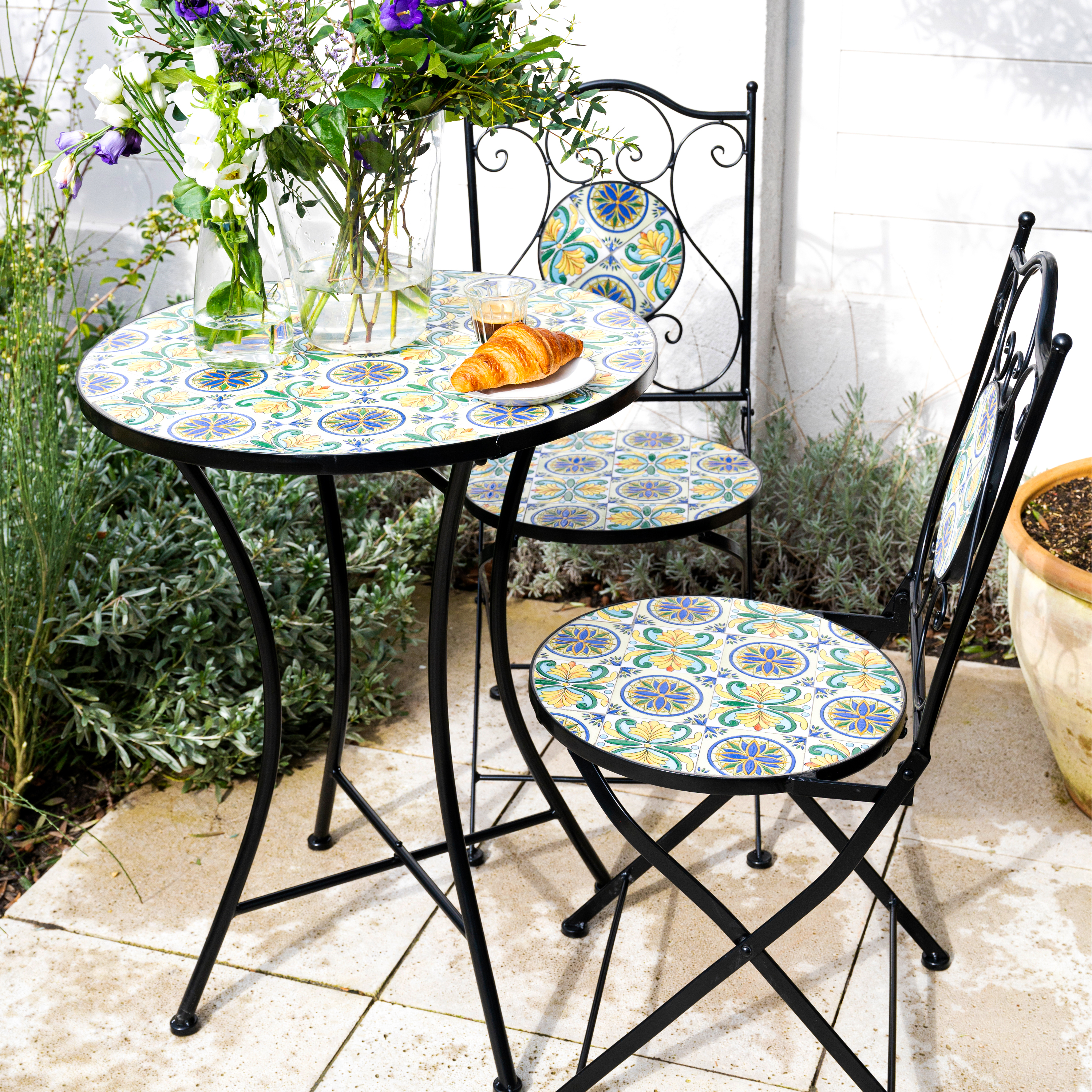 AXI Amélie Chaise Bistrot Mosaique Style Sicilien Bleu/Jaune