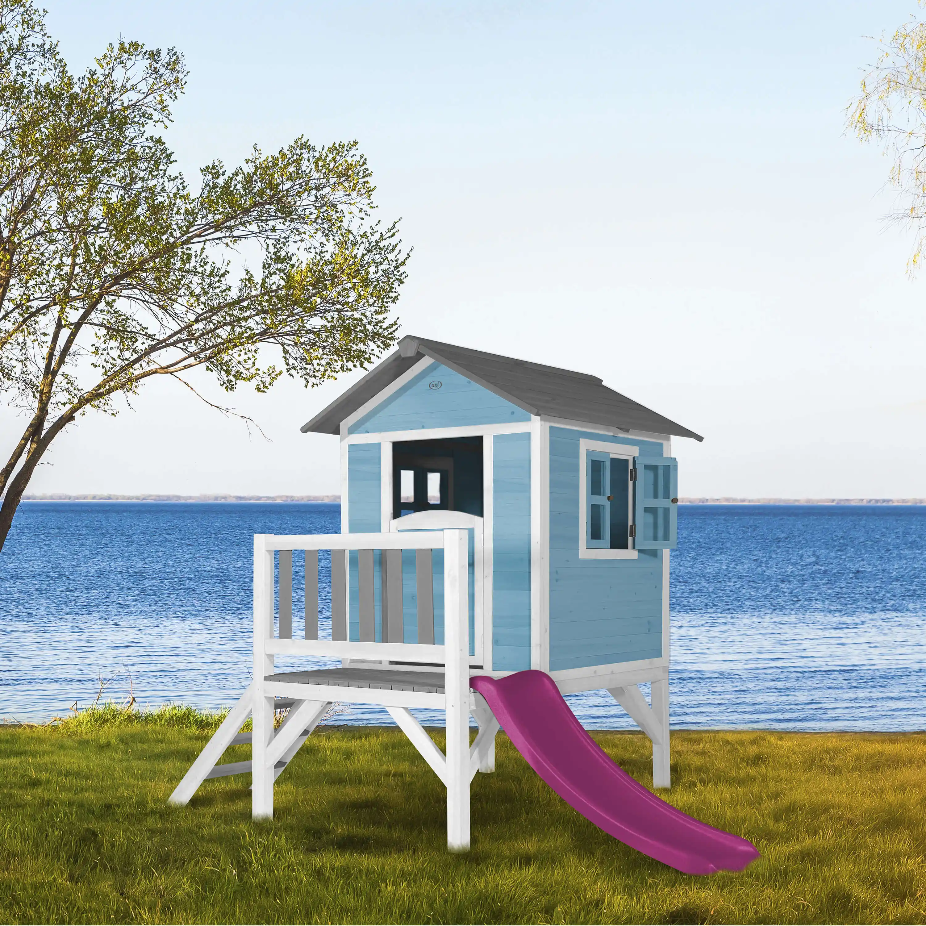 AXI Lodge XL Speelhuis Caribisch Blauw - Paarse Glijbaan
