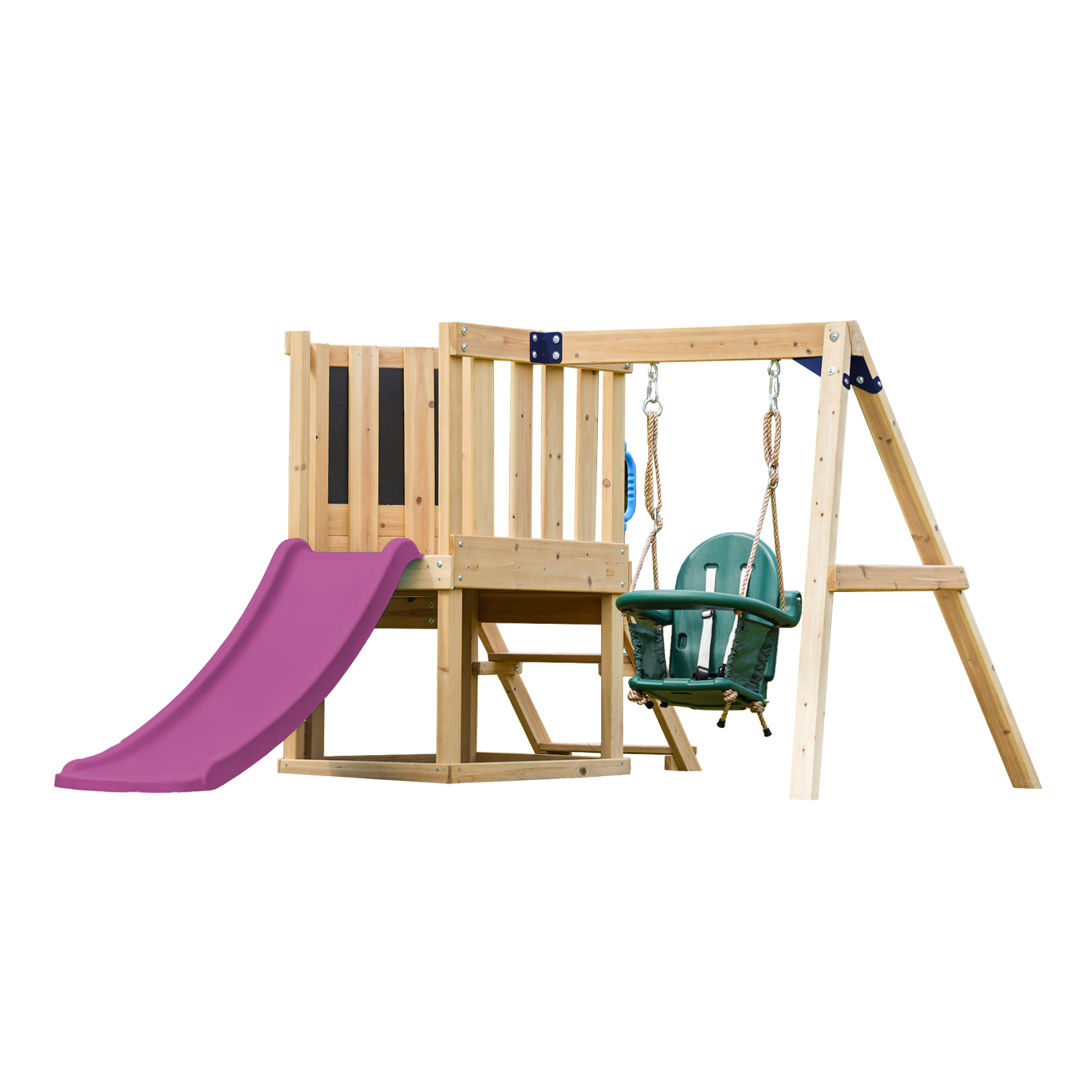 AXI Timo Mini Climbing Frame with Baby Swing, Climbing Wall and Chalkboard – Purple Slide