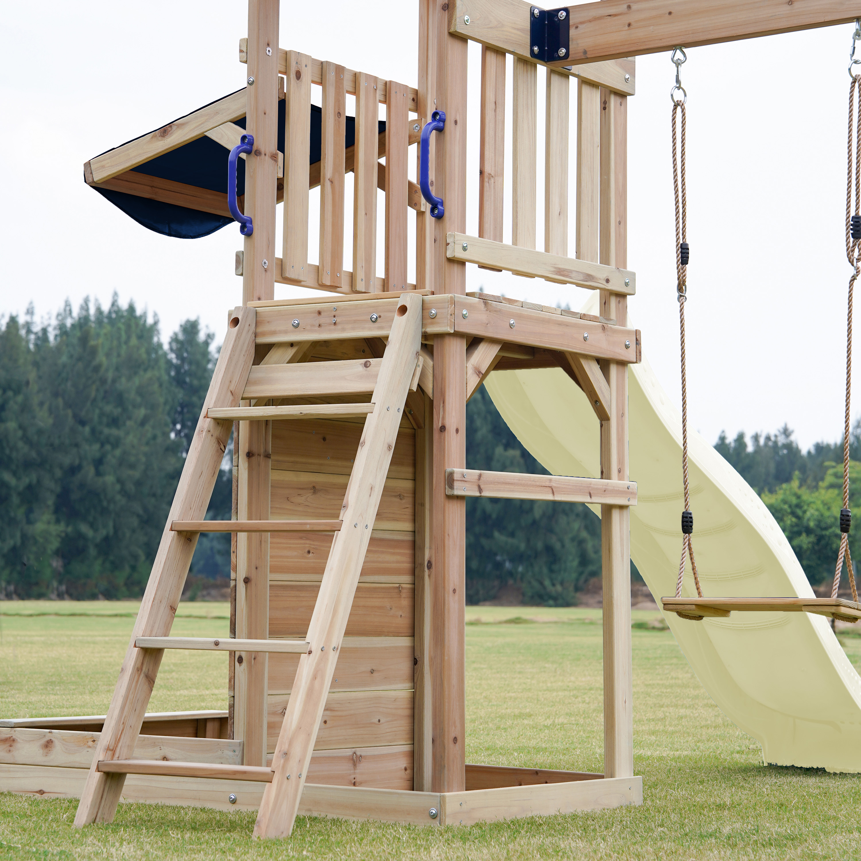 AXI Malik Climbing Frame with Double Swing Set - Cream Slide
