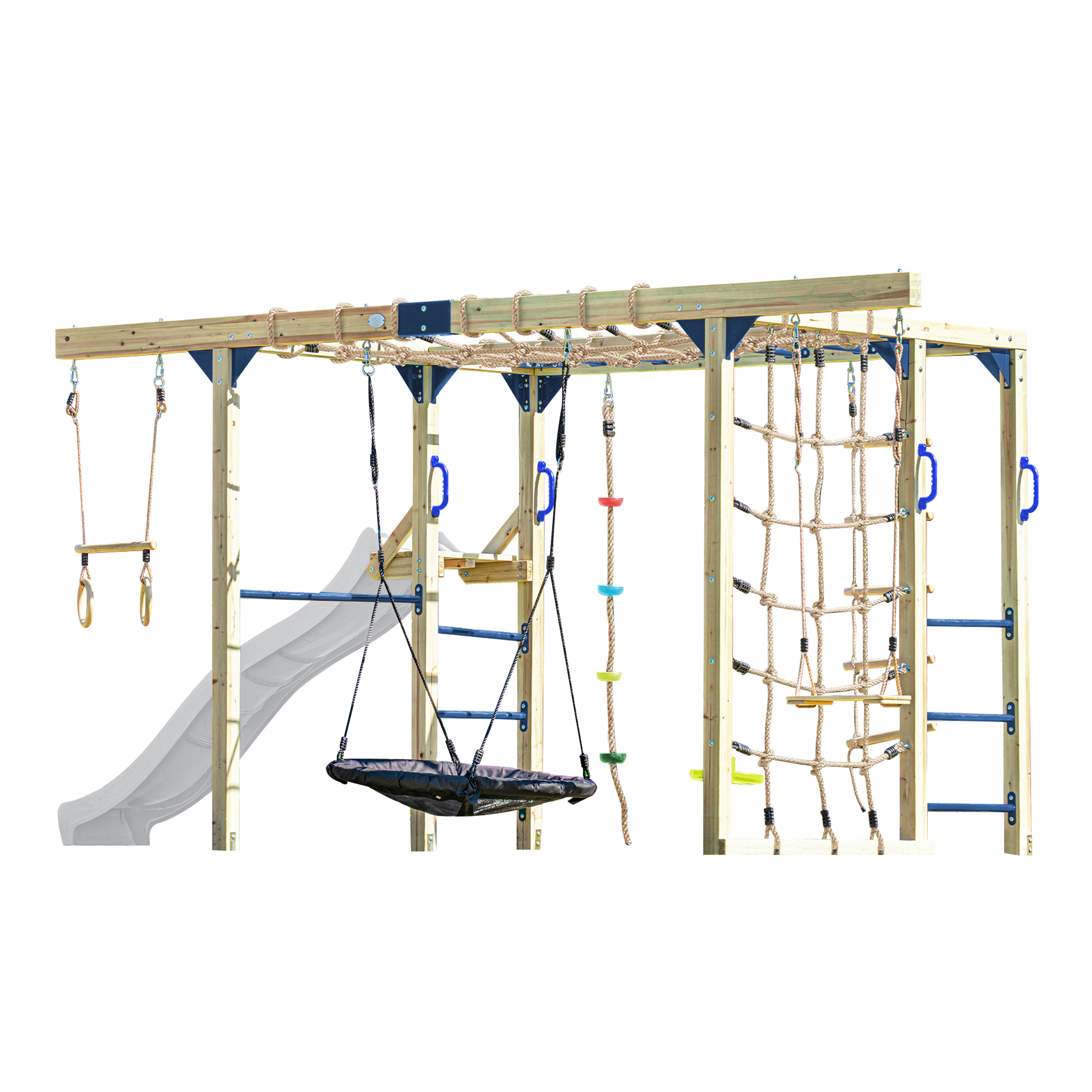 AXI Boris Wooden Playcentre with Swings, Trapeze, Climbing Nets and Monkey Bars – White Slide