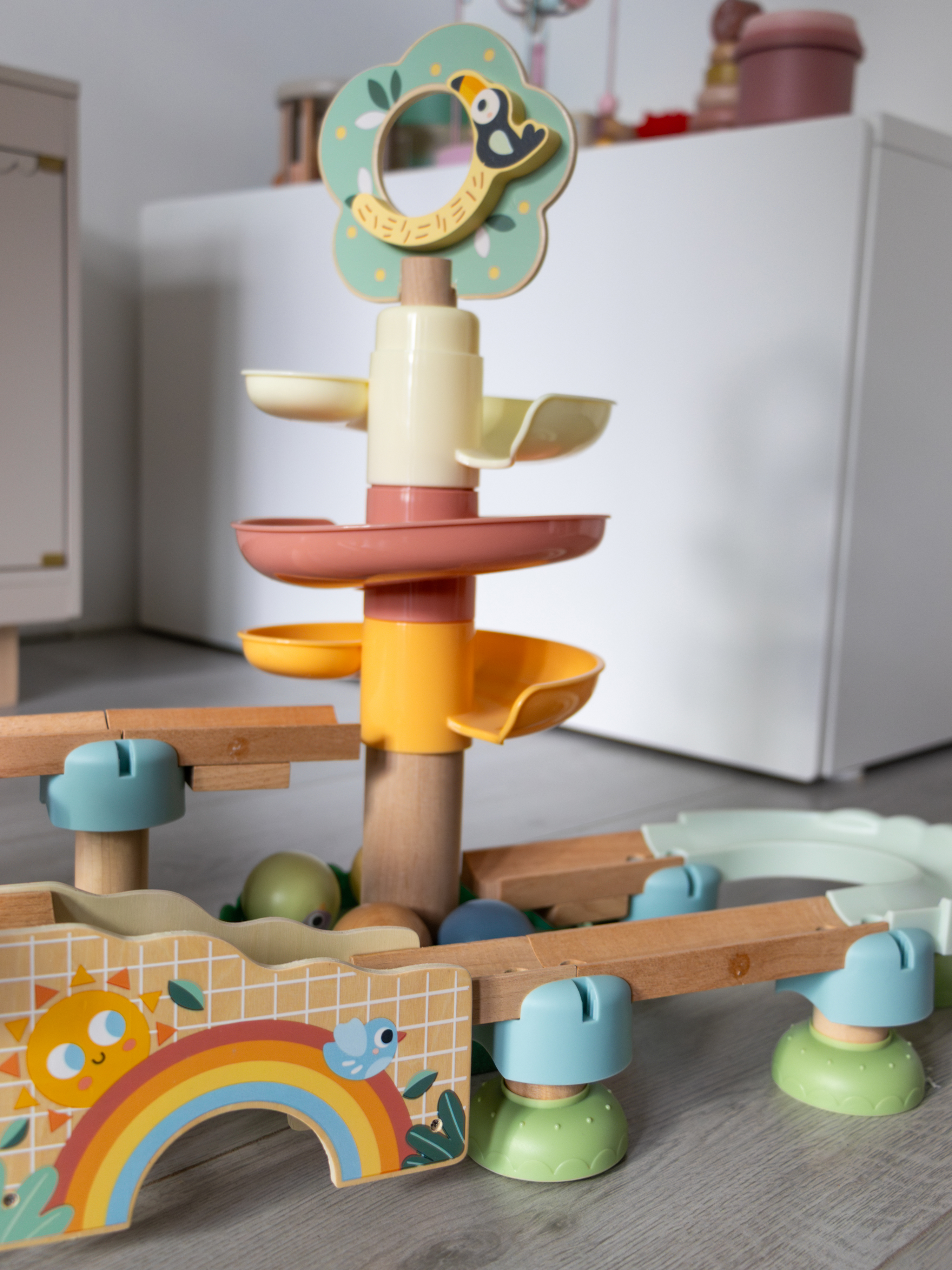 Tooky Toy Wooden Baby Marble Track - Pastel