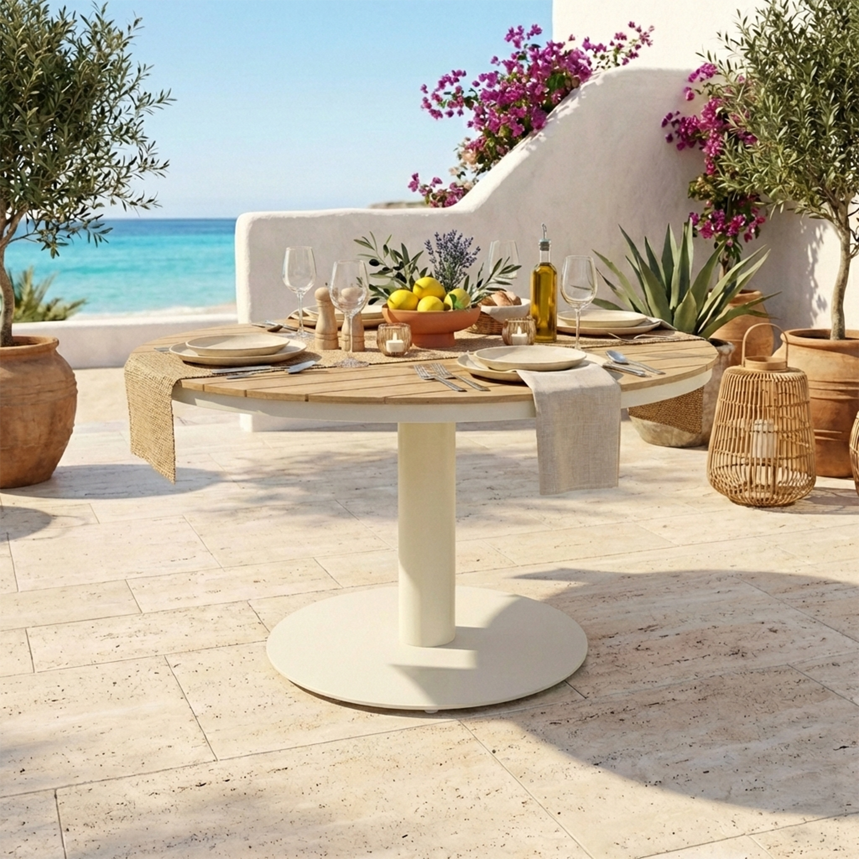 AXI Jay Dining Garden Table Beige with Polywood in Wood Effect