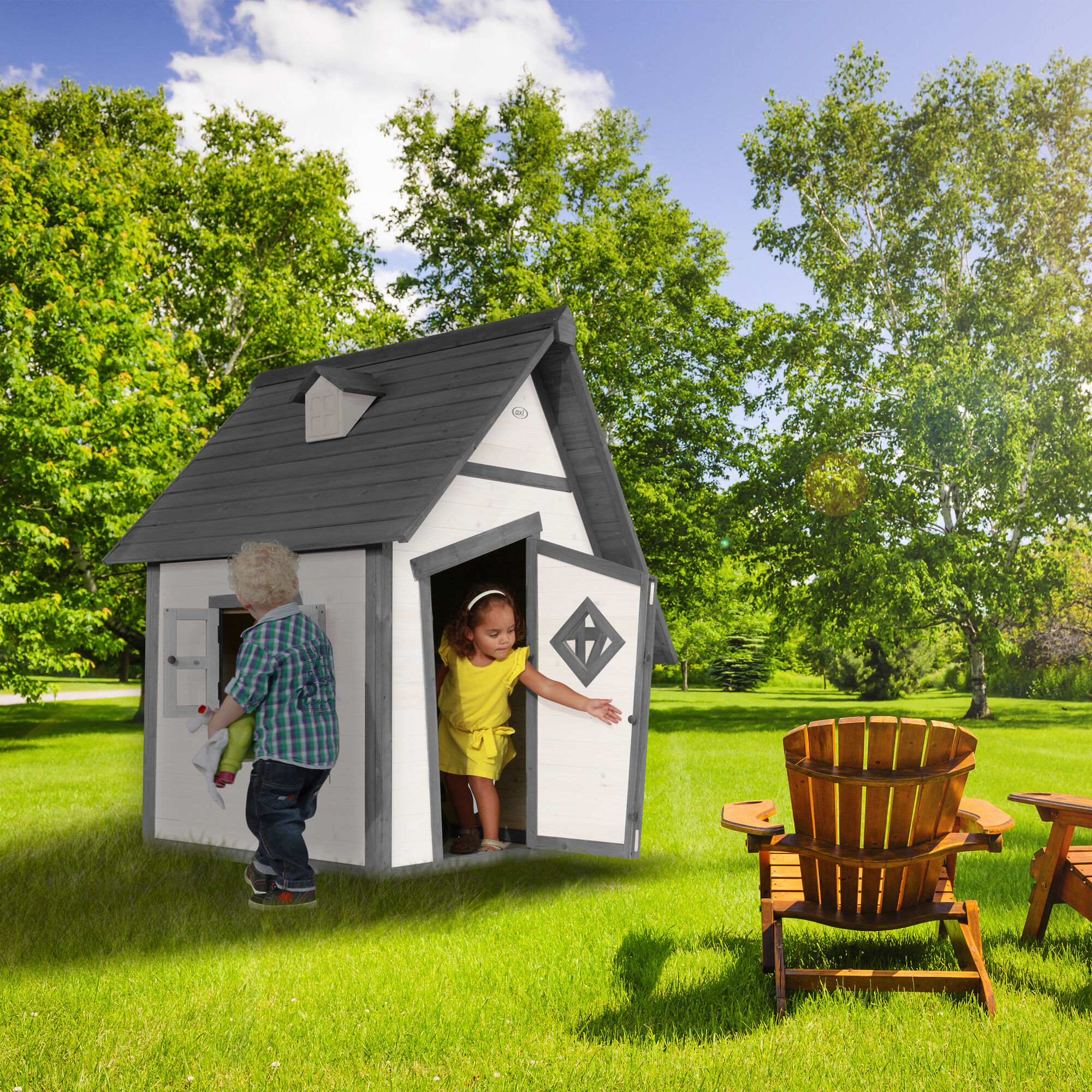 AXI Cabin Playhouse Grey/white-8717973938866 AXI Cabin Playhouse Grey/white