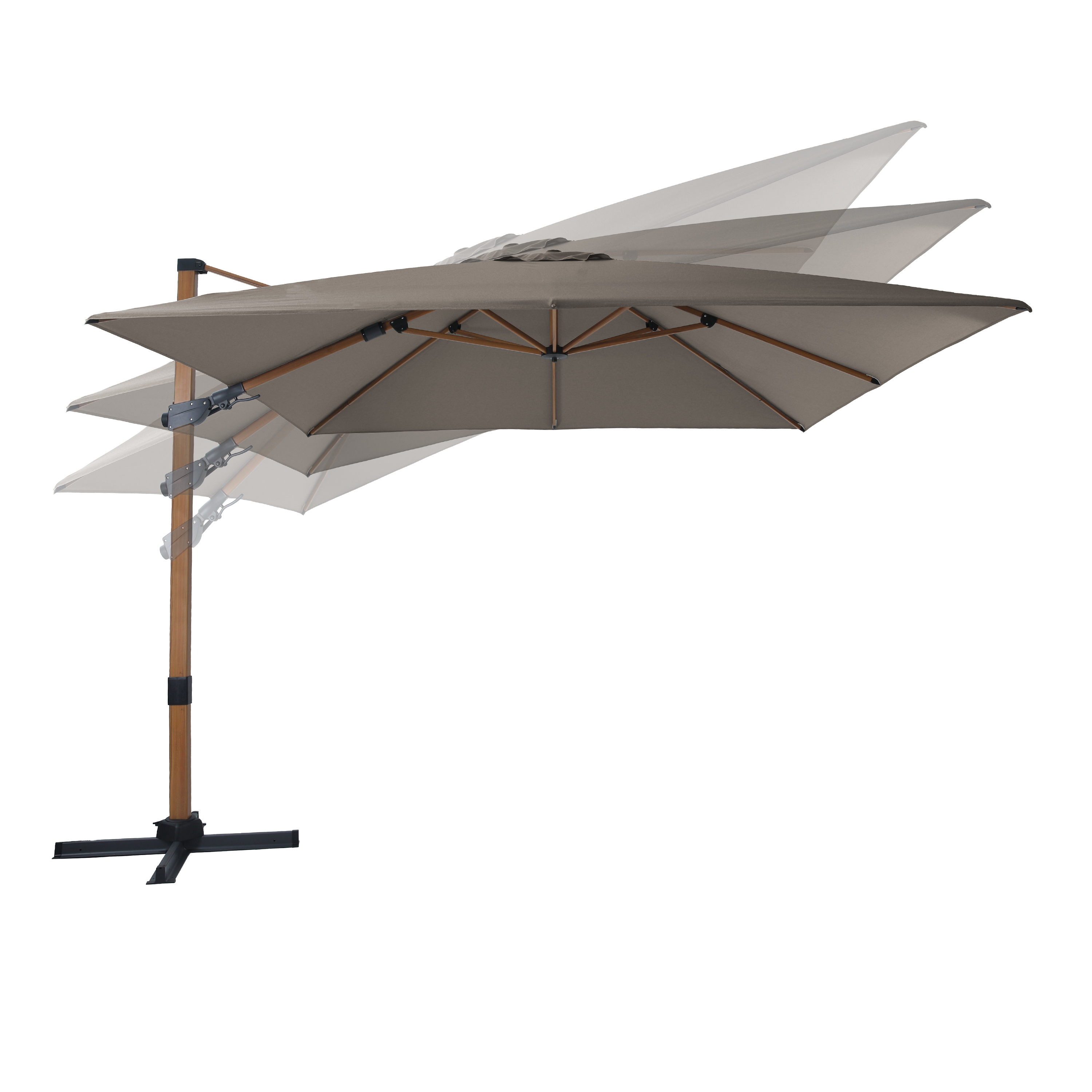 AXI Apollo Premium Parasol déporté 300x300cm aspect Bois/Taupe