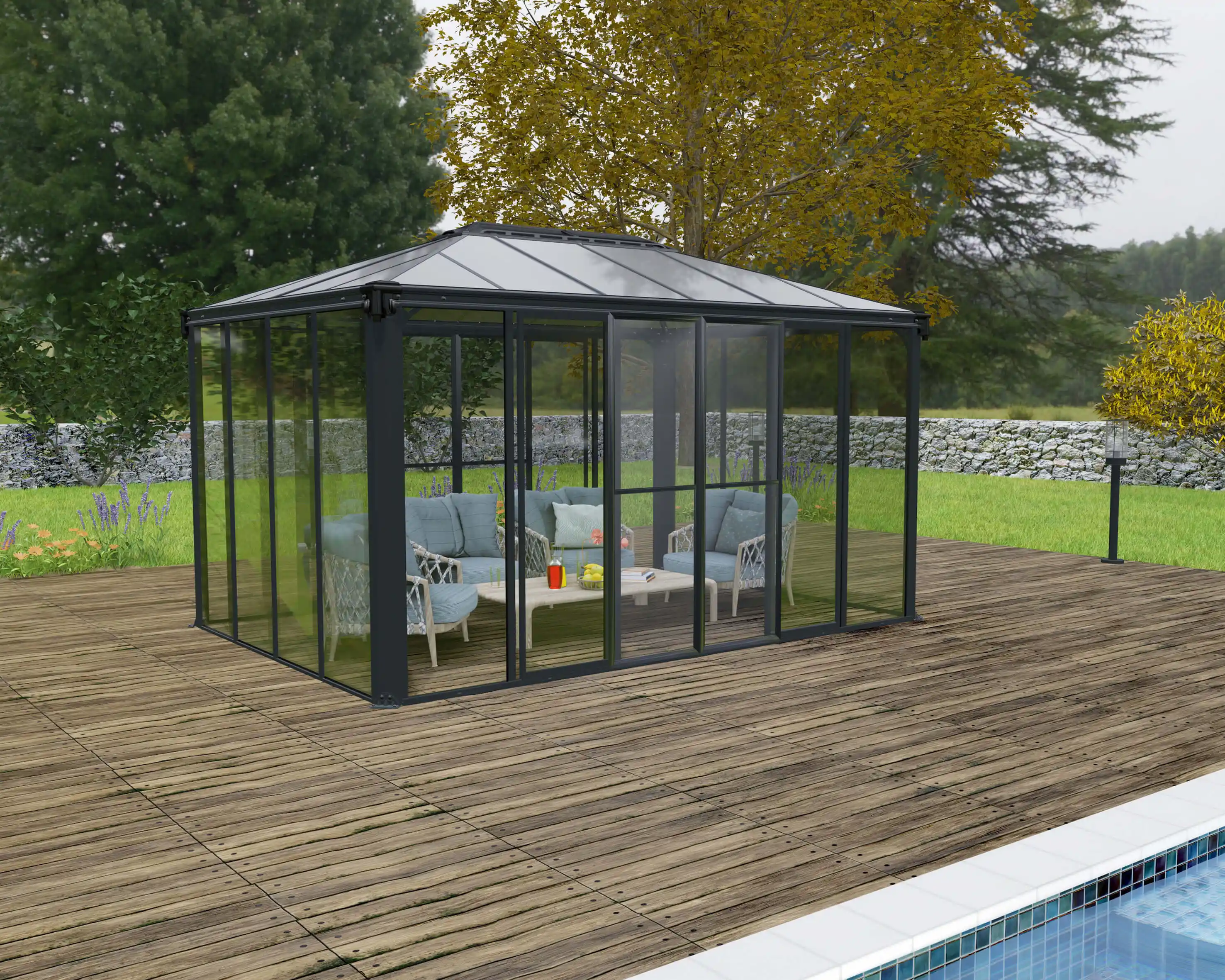 Canopia Ledro 430X296 cm Gesloten tuinpaviljoen Donkergrijs Brons-7290108139648 Canopia Ledro 430X296 cm Gesloten tuinpaviljoen Donkergrijs Brons