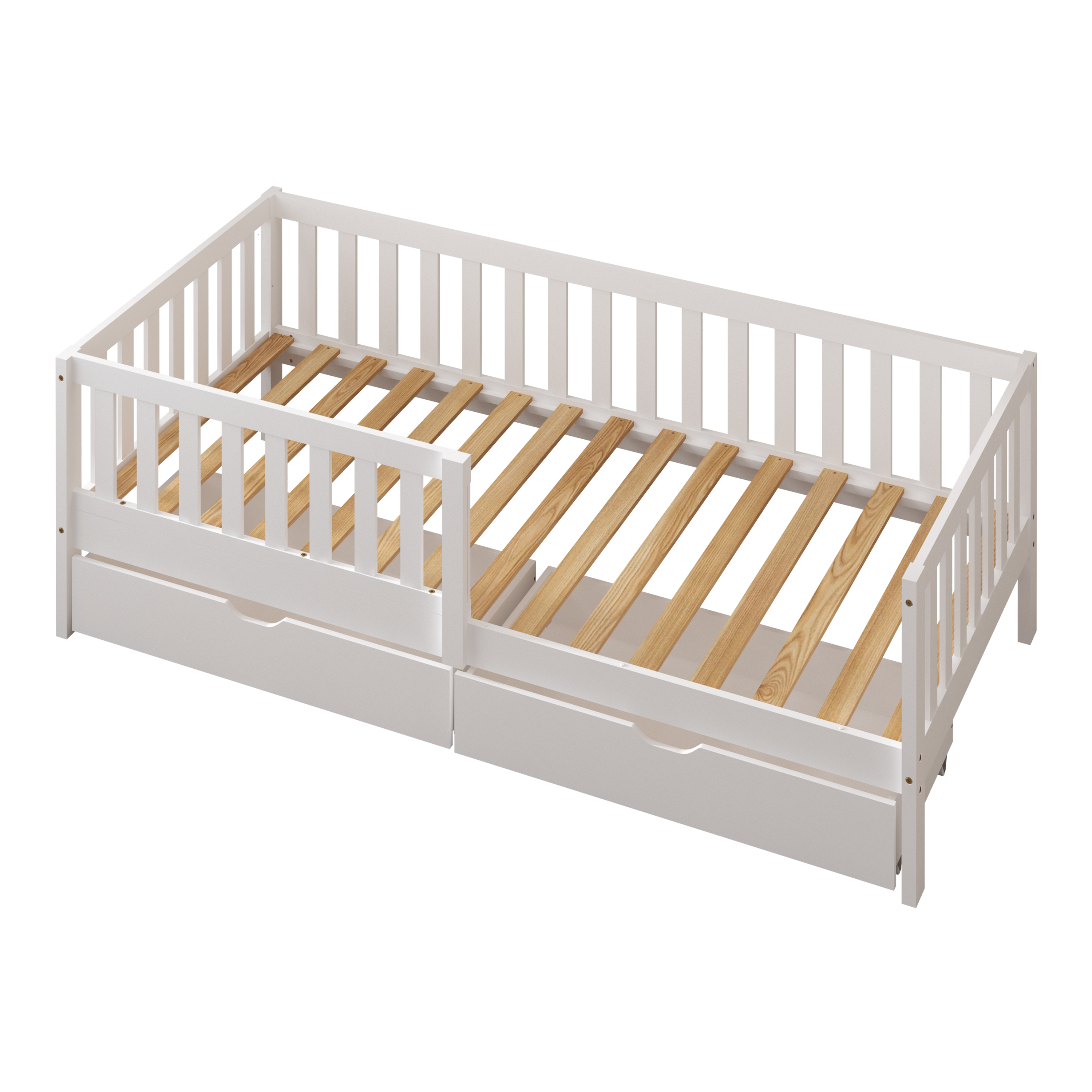 Sunny Isa Kids Bed with 2 Storage Drawers and Guardrail White – Without Mattress-8720365068553 Sunny Isa Kids Bed with 2 Storage Drawers and Guardrail White – Without Mattress