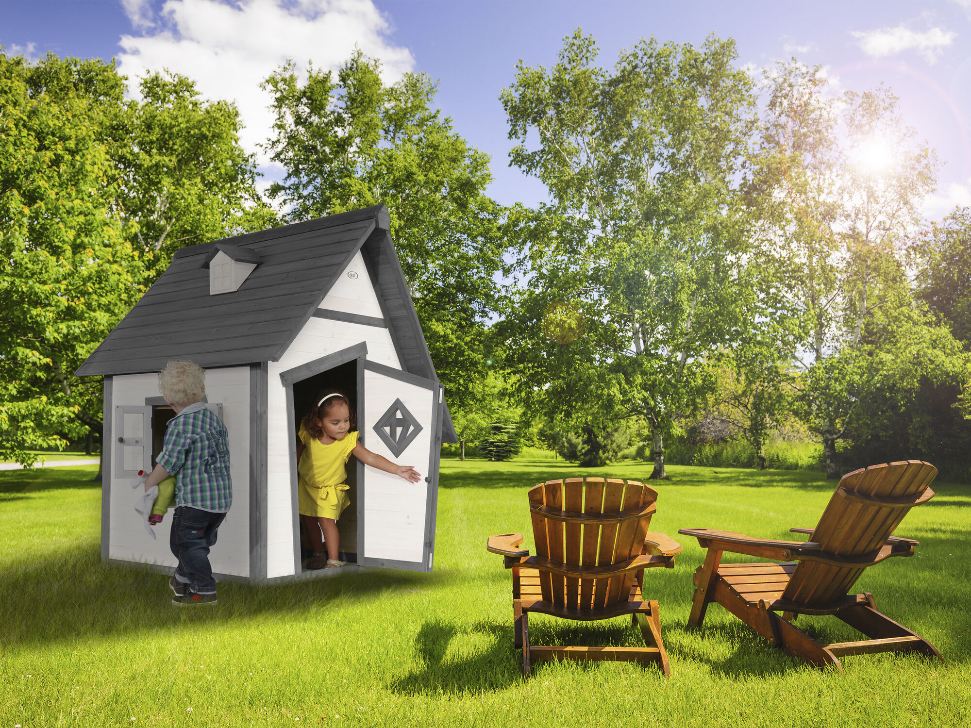 AXI Cabin Playhouse Grey/white-8717973938866 AXI Cabin Playhouse Grey/white