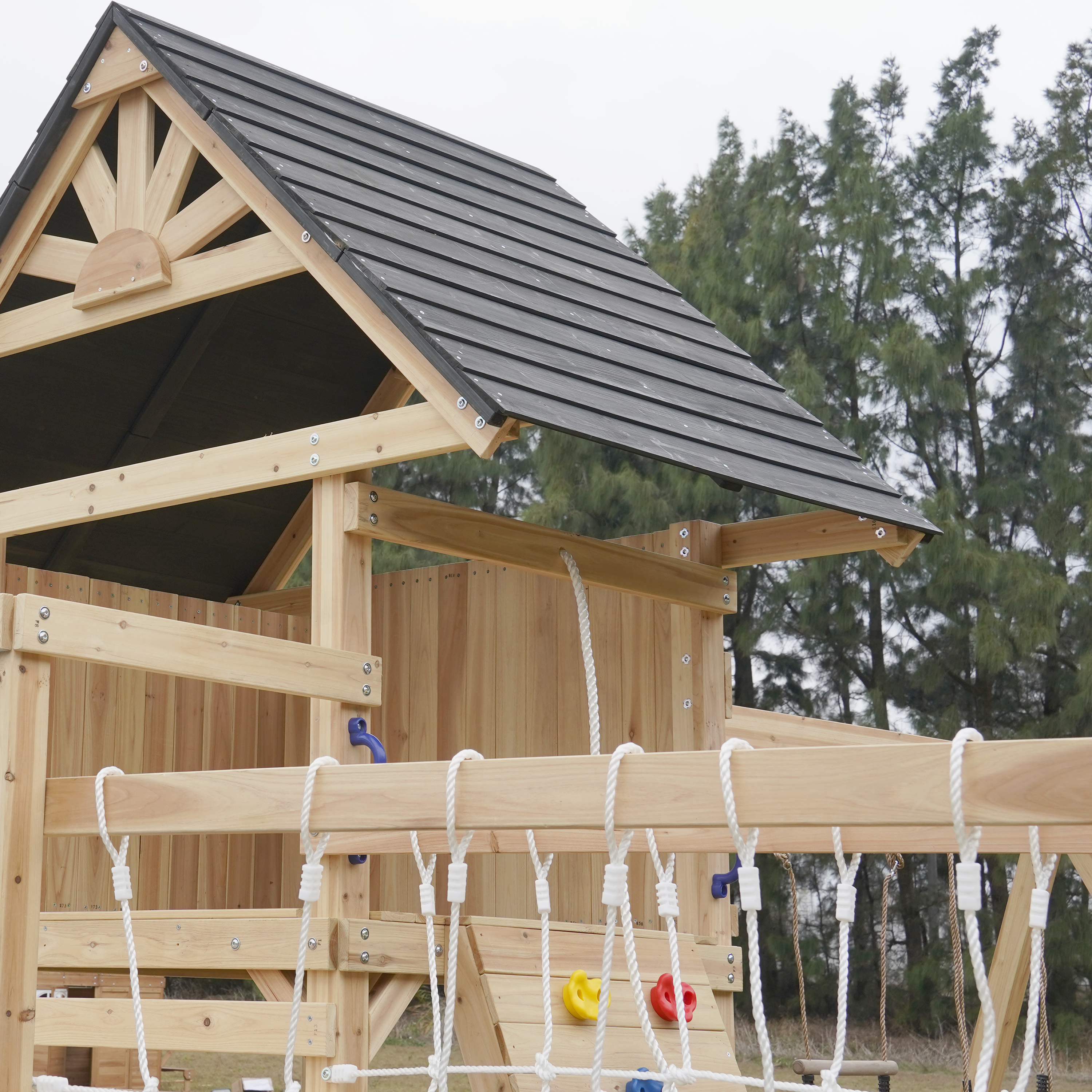 AXI Hunter Climbing Frame with Swings, Climbing Frame, Climbing Bridge and Multiple Platforms – Blue Double Slide