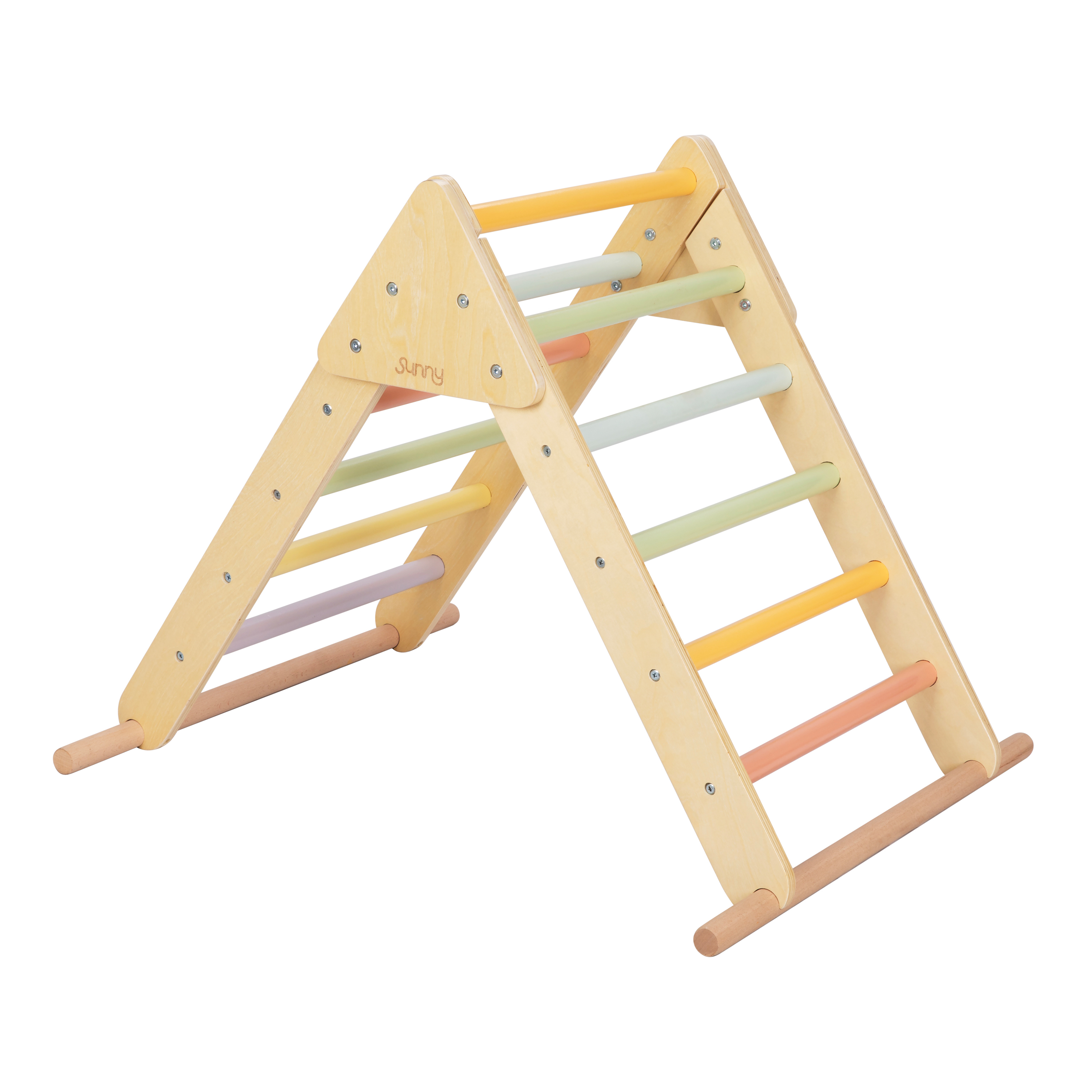 Sunny Charlie 3-in-1 Wooden Climbing Triangle with Climbing Wall and Rocker - Pastel