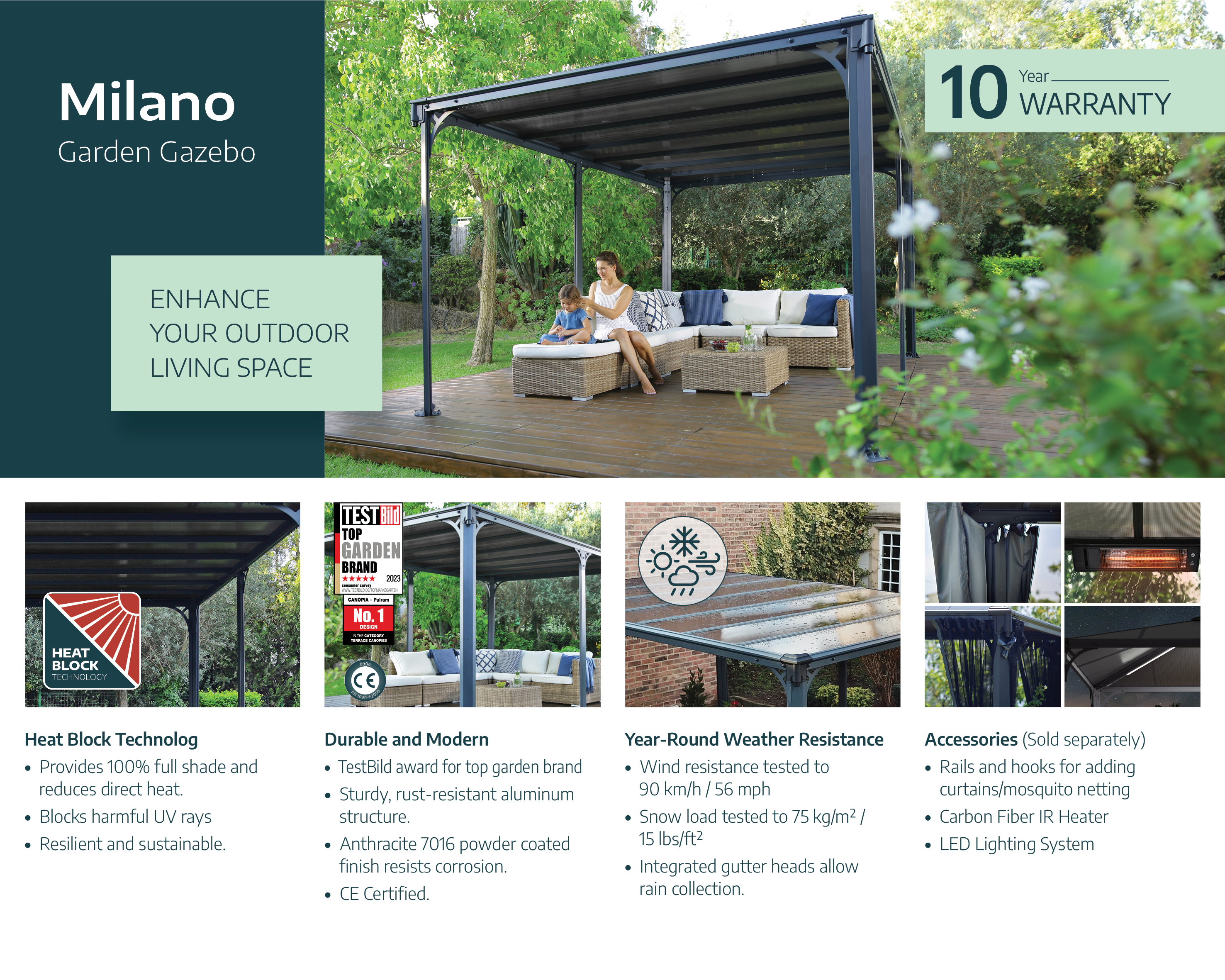 Canopia Milano 309X309 cm tuinpaviljoen Donkergrijs Brons-7290108133851 Canopia Milano 309X309 cm tuinpaviljoen Donkergrijs Brons