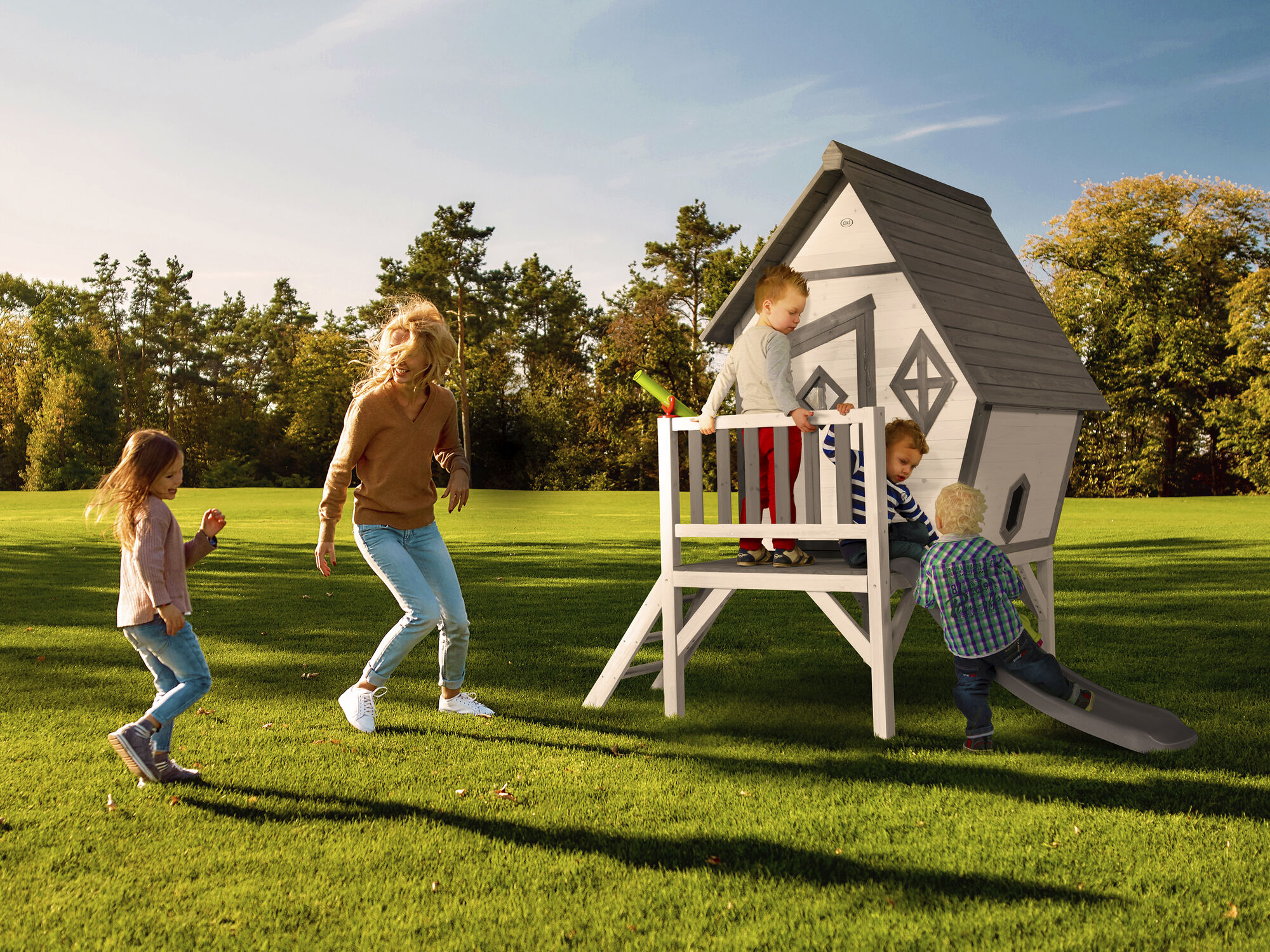 AXI Cabin XL Speelhuis Grijs/wit - Grijze Glijbaan