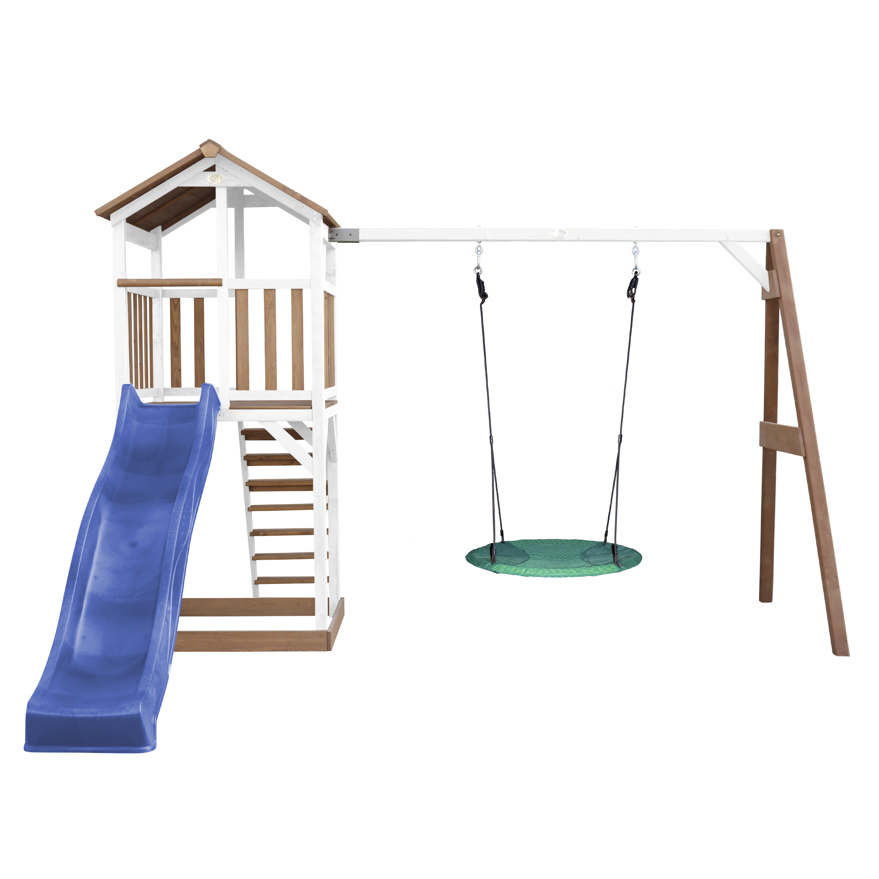 AXI Beach Tower with Summer Nest Swing Set Brown/White - Blue Slide