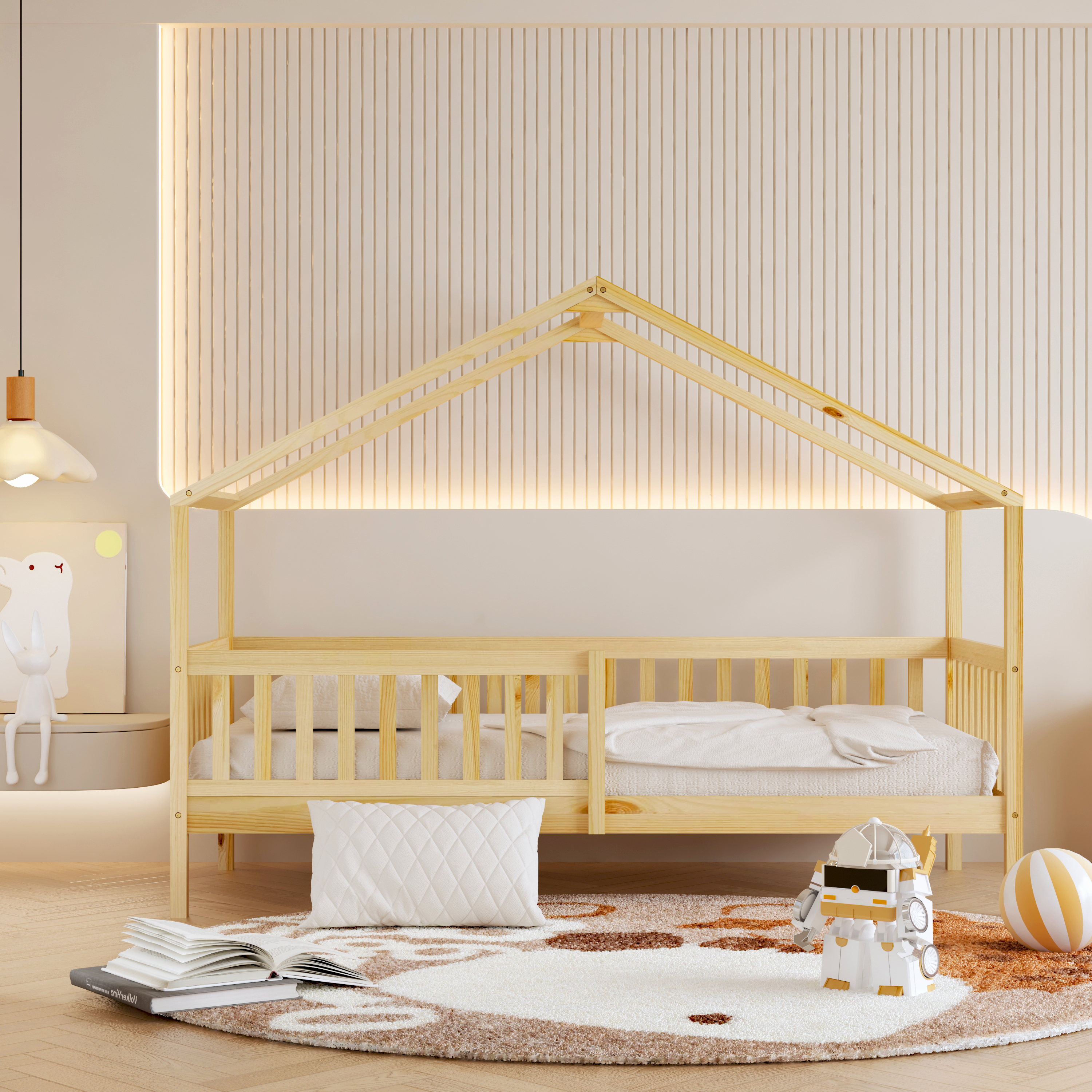 Sunny Kae House Bed with Guardrail Natural – Without Mattress