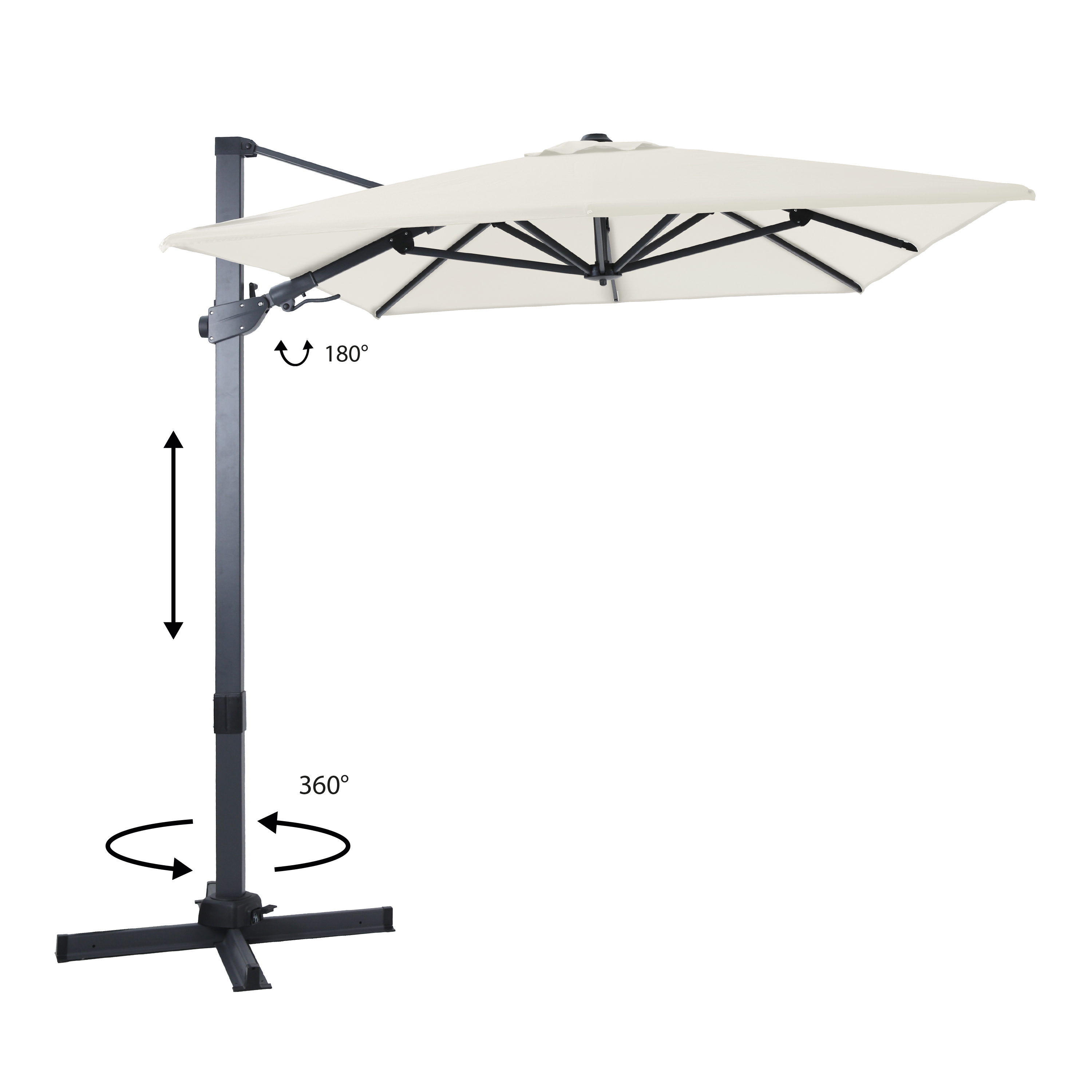 AXI Milad Premium Parasol déporté 200x300cm Anthracite/Beige