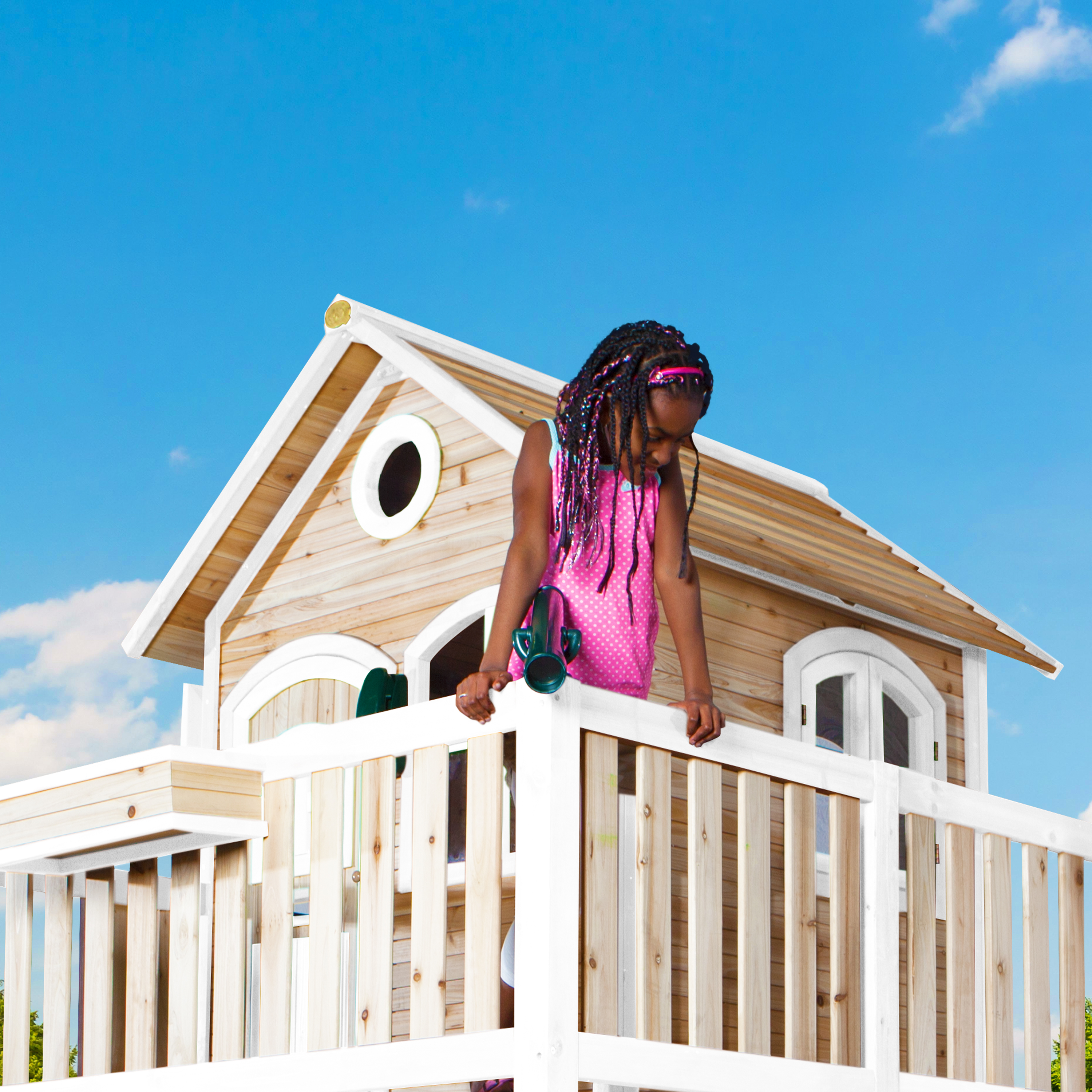 AXI Liam Playhouse with Double Swing Set Brown/White - Purple Slide