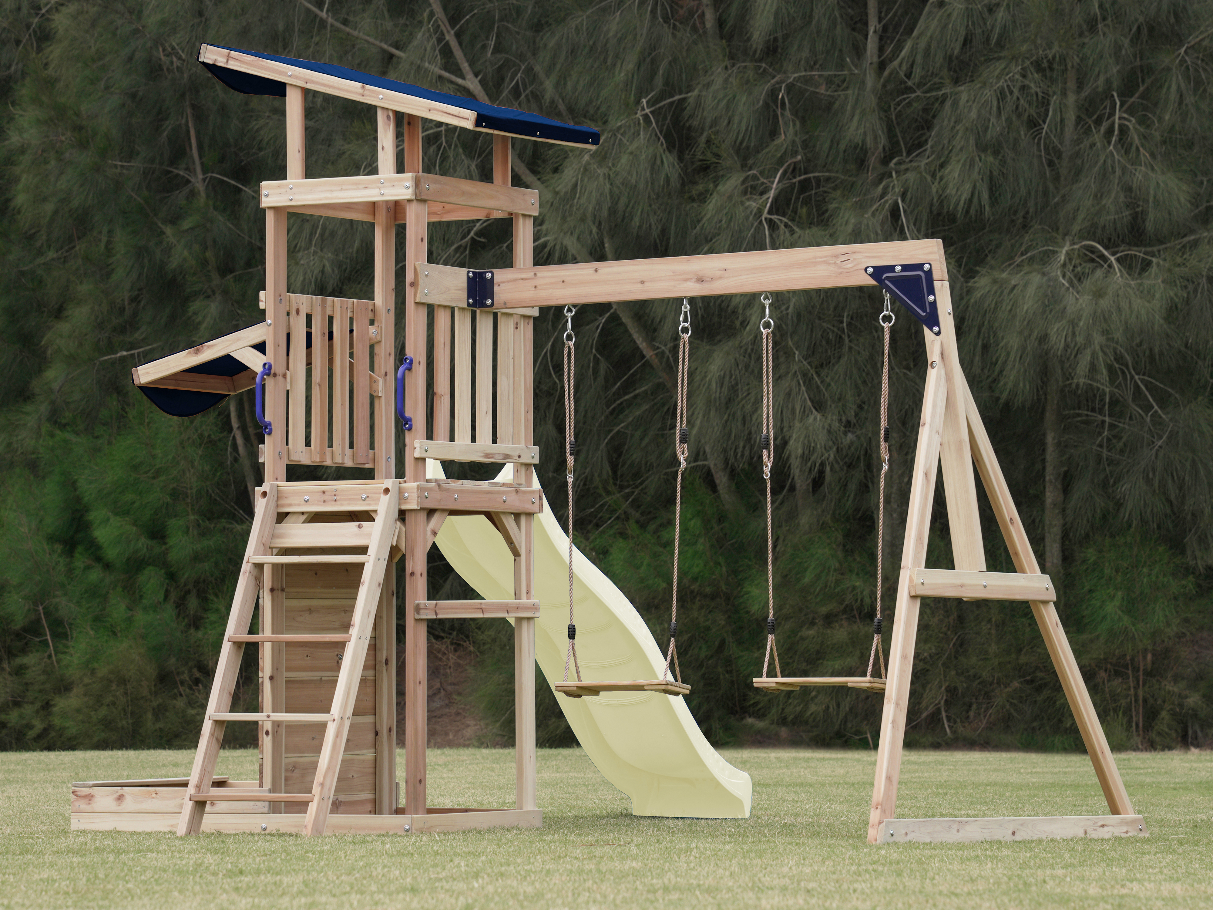 AXI Malik Climbing Frame with Double Swing Set - Cream Slide