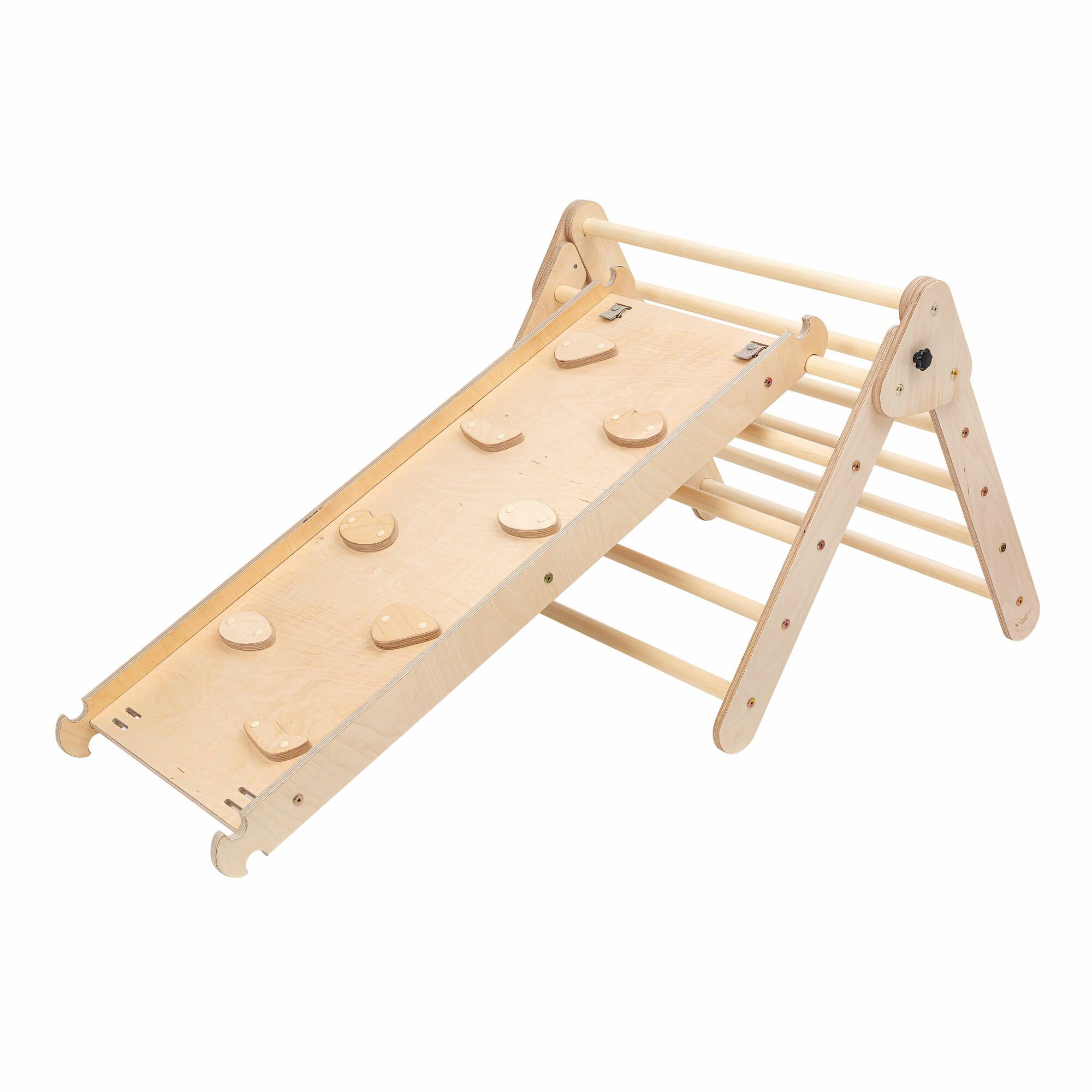 KateHaa Houten Klimdriehoek met Ladder en Klimwand Naturel-4751038481090 KateHaa Houten Klimdriehoek met Ladder en Klimwand Naturel