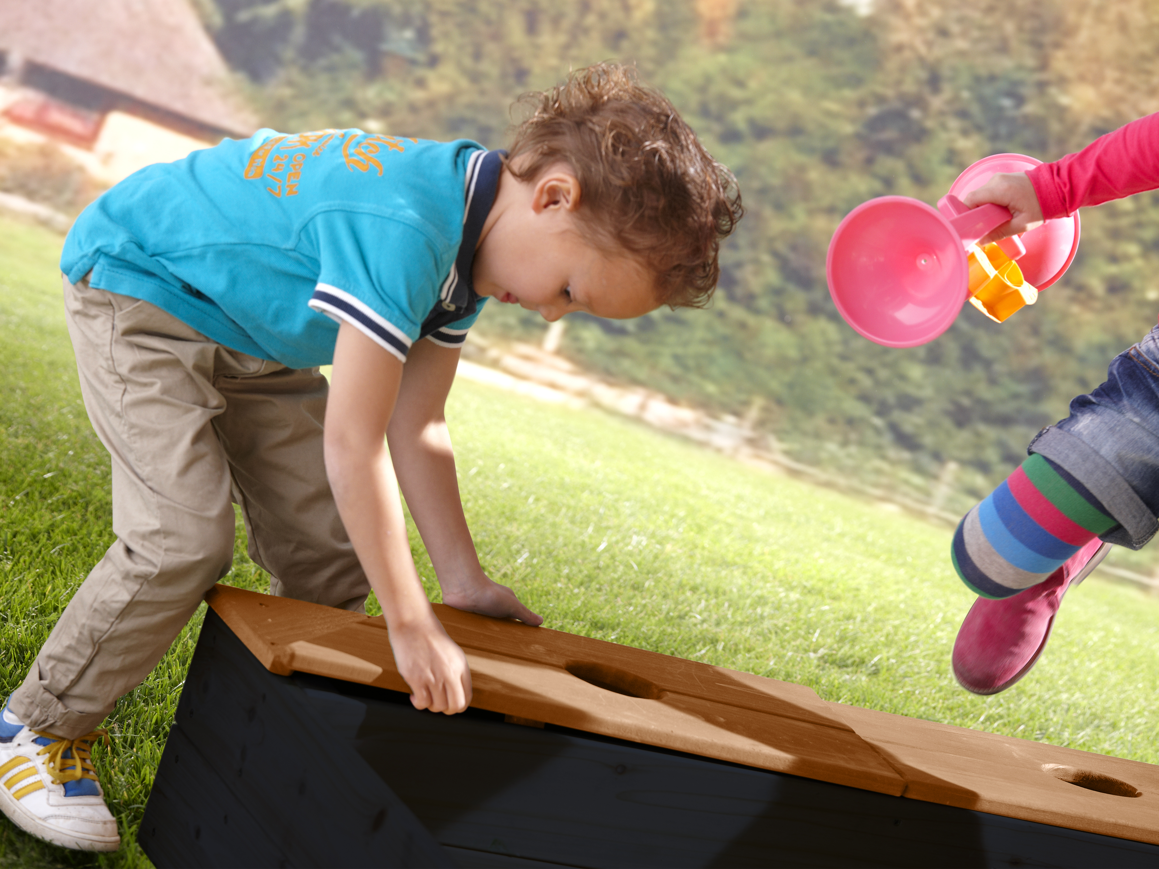 AXI Amy Sandbox with Storage and Bench - 115 x 115 cm - Anthracite/Brown