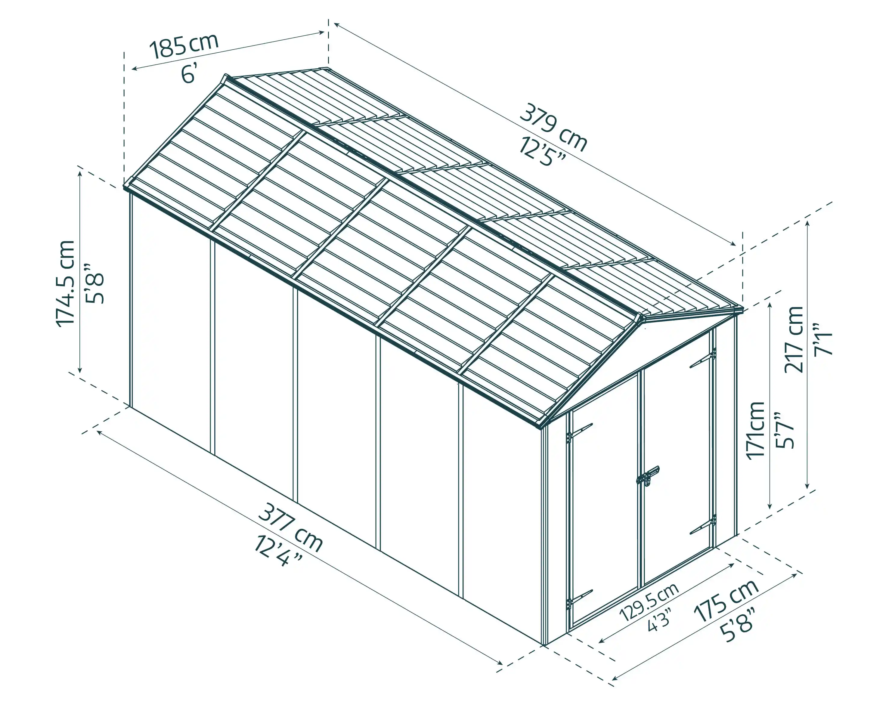 Canopia Rubicon 378X185X217 cm  Hangar de stockage extérieur Gris foncé ultra durable pour jardin