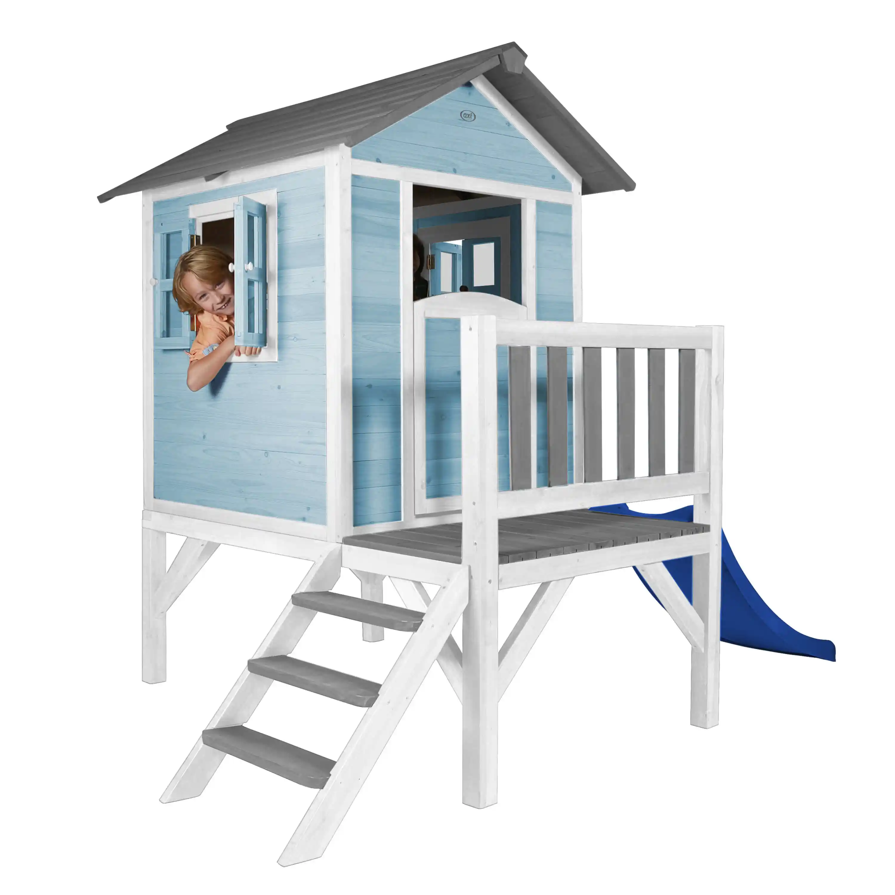 AXI Lodge XL Maisonnette en bois Bleue - Toboggan Bleue