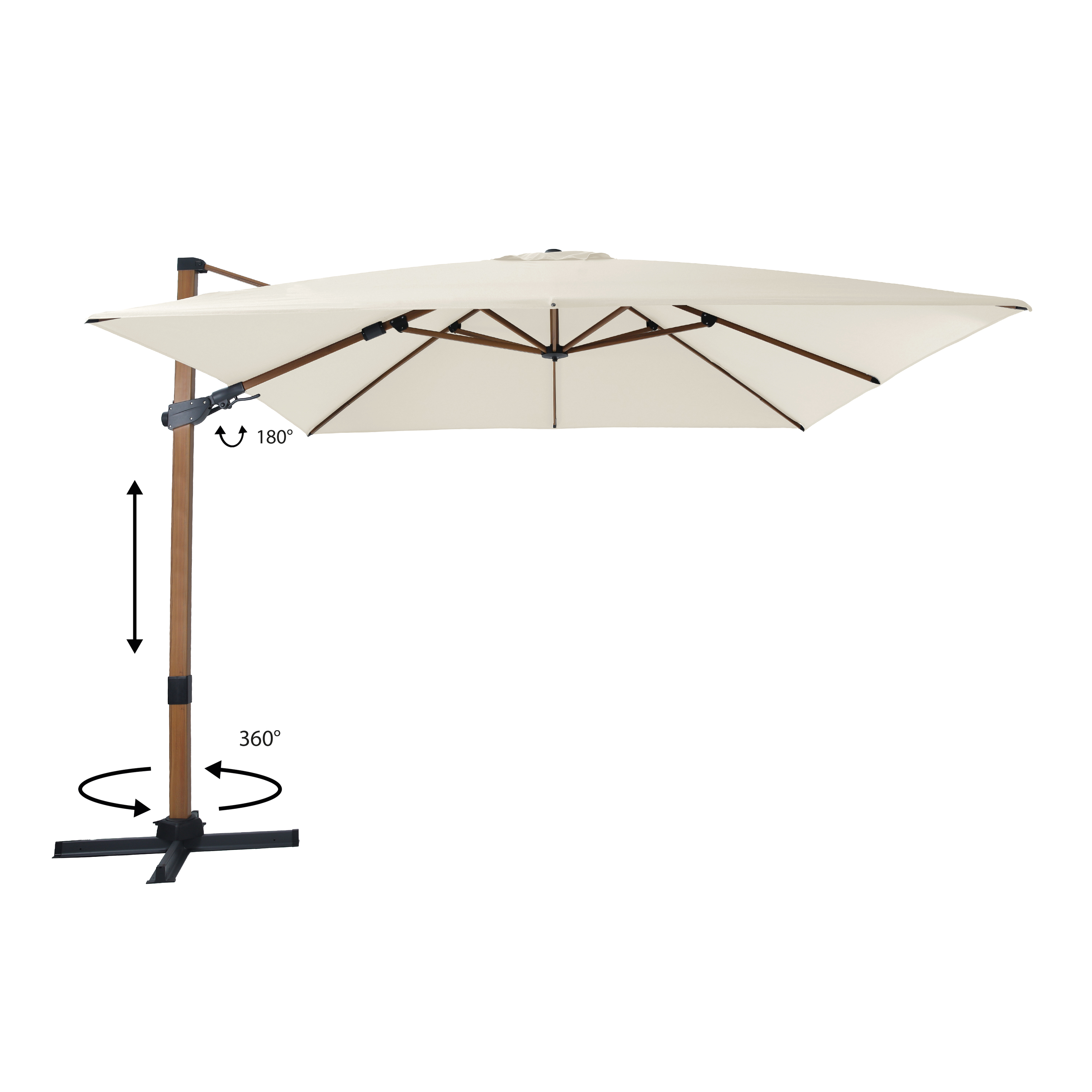 AXI Apollo Premium Parasol déporté 300x300cm aspect Bois/Beige