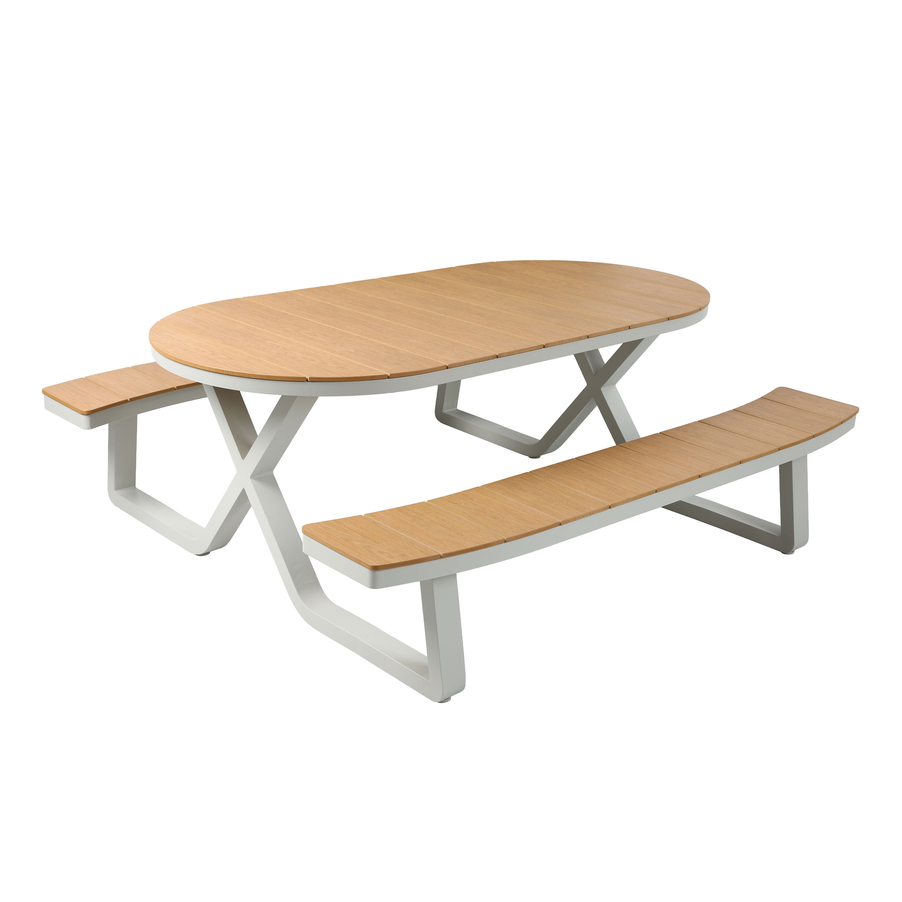 AXI Jax Picnic Table with 2 benches Oval – White/Teak-look Polywood