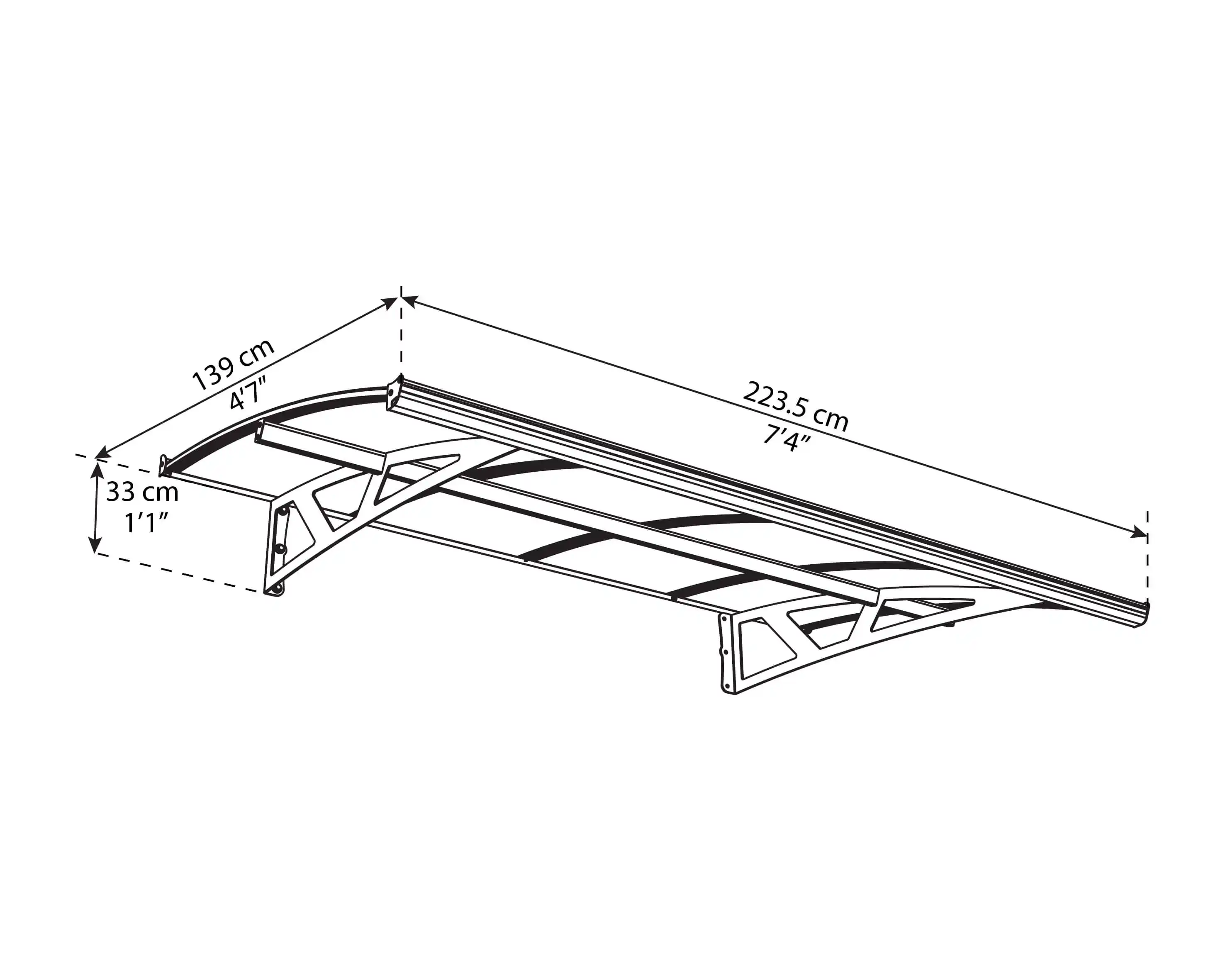 Canopia Amsterdam 223X140 cm  Deur en Veranda Luifel Donkergrijs Helder